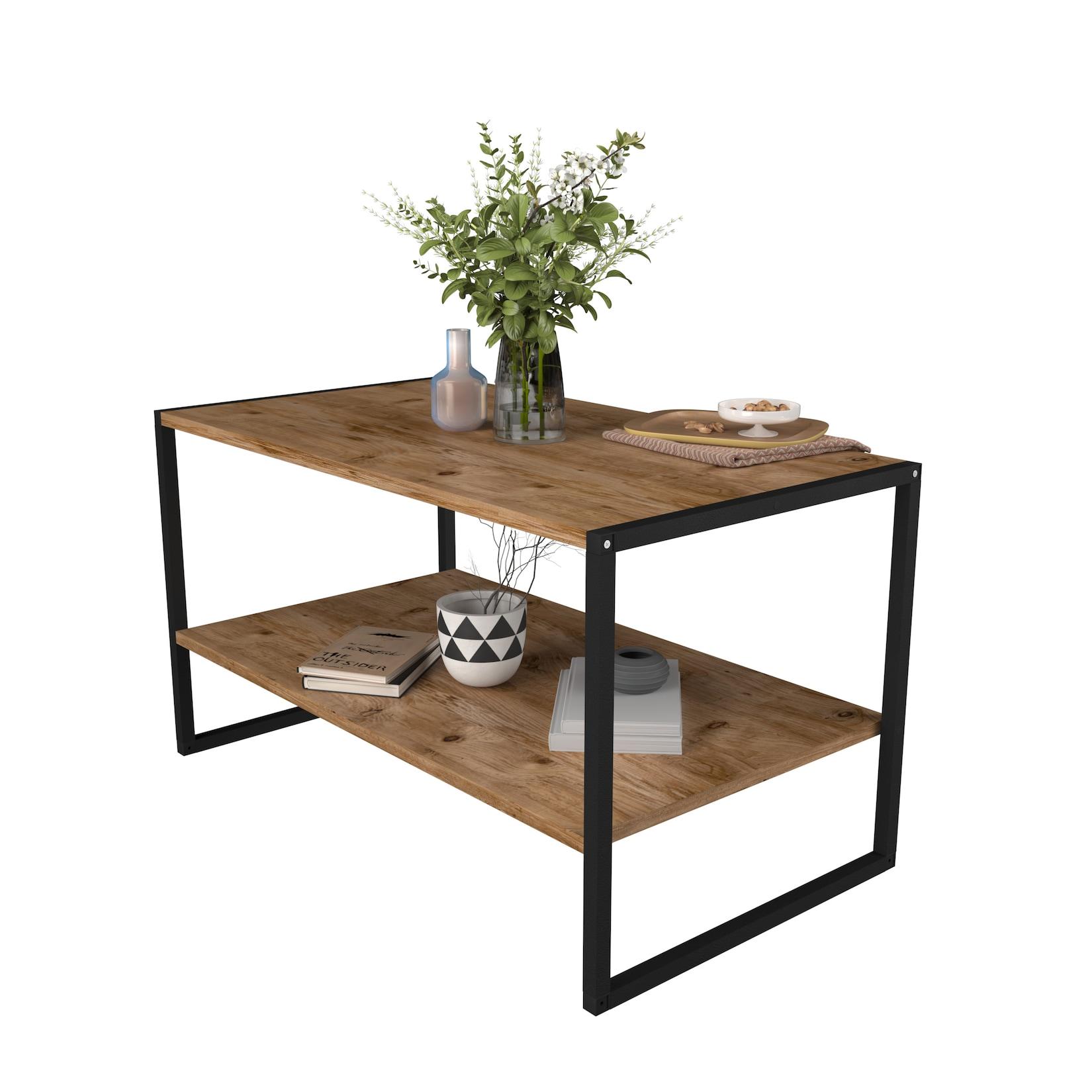 VCM Holz Beistelltisch Couchtisch im schlichten Industriestyle Maße ca. H. 50 x B. 90 x T. 50 cm Wohnzimmertisch Kaffeetisch - Insasi L