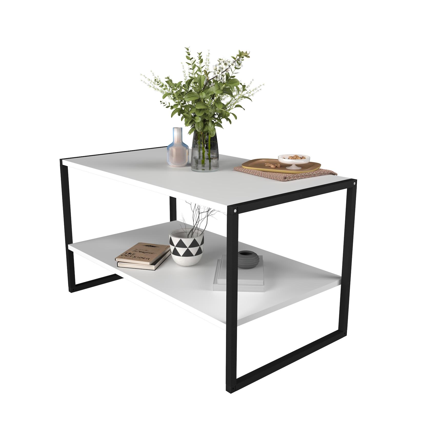 VCM Holz Beistelltisch Couchtisch im schlichten Industriestyle Maße ca. H. 50 x B. 90 x T. 50 cm Wohnzimmertisch Kaffeetisch - Insasi L