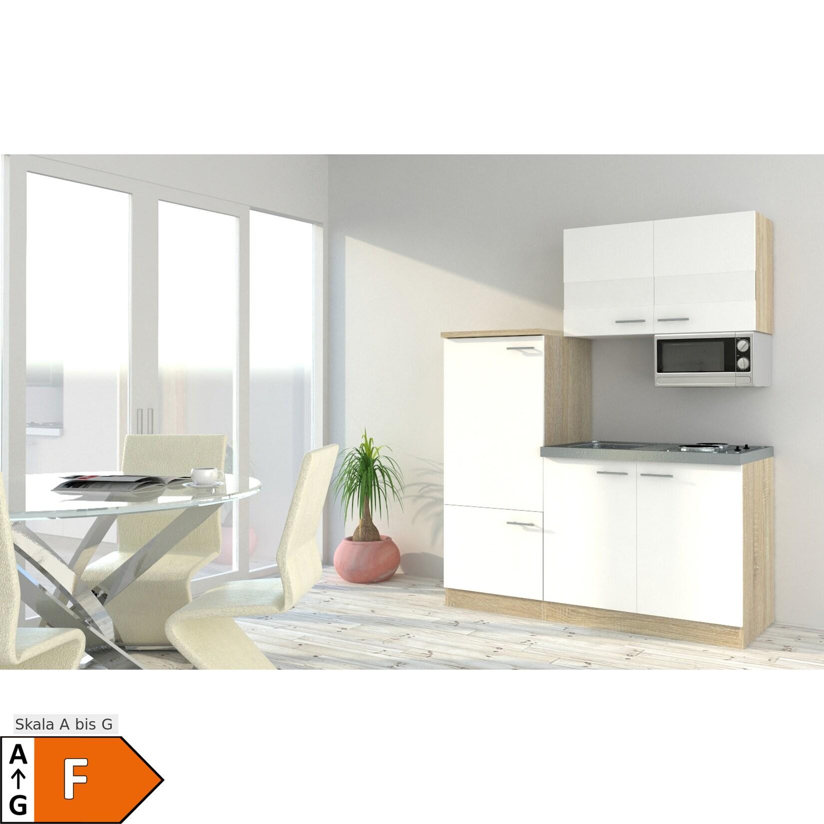 Respekta Economy Küchenzeile KB160ESWMI 160 cm, Weiß mit Mikrowelle