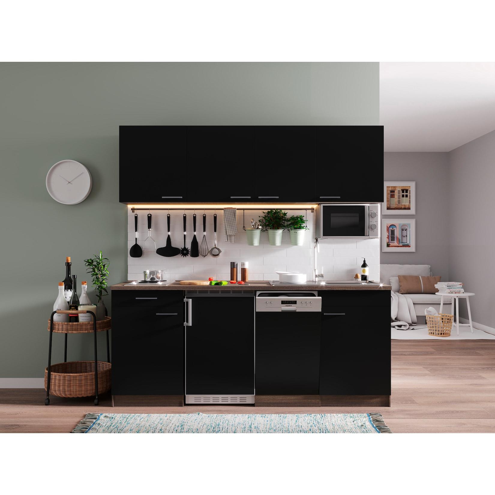 Respekta KüChenzeile KB195EYSMI 195 Cm Schwarz-Eiche York Nachbildung