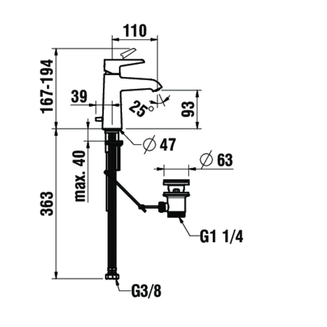Laufen Waschtischarmatur Halbhohe AusfüHrung Pure Festauslauf Ausladung 140Mm HöHe: 190 Mm Ohne Abla HF901704423000