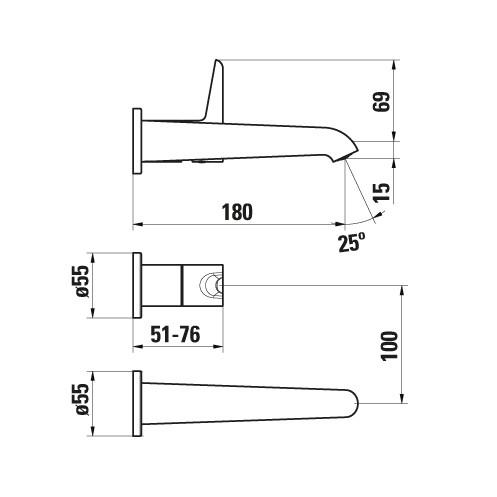 Laufen 2-Loch Waschtischarmatur Unterputz Pure FüR Simibox 2-Point Festauslauf Ausladung 180Mm Pvd T HF901722428000