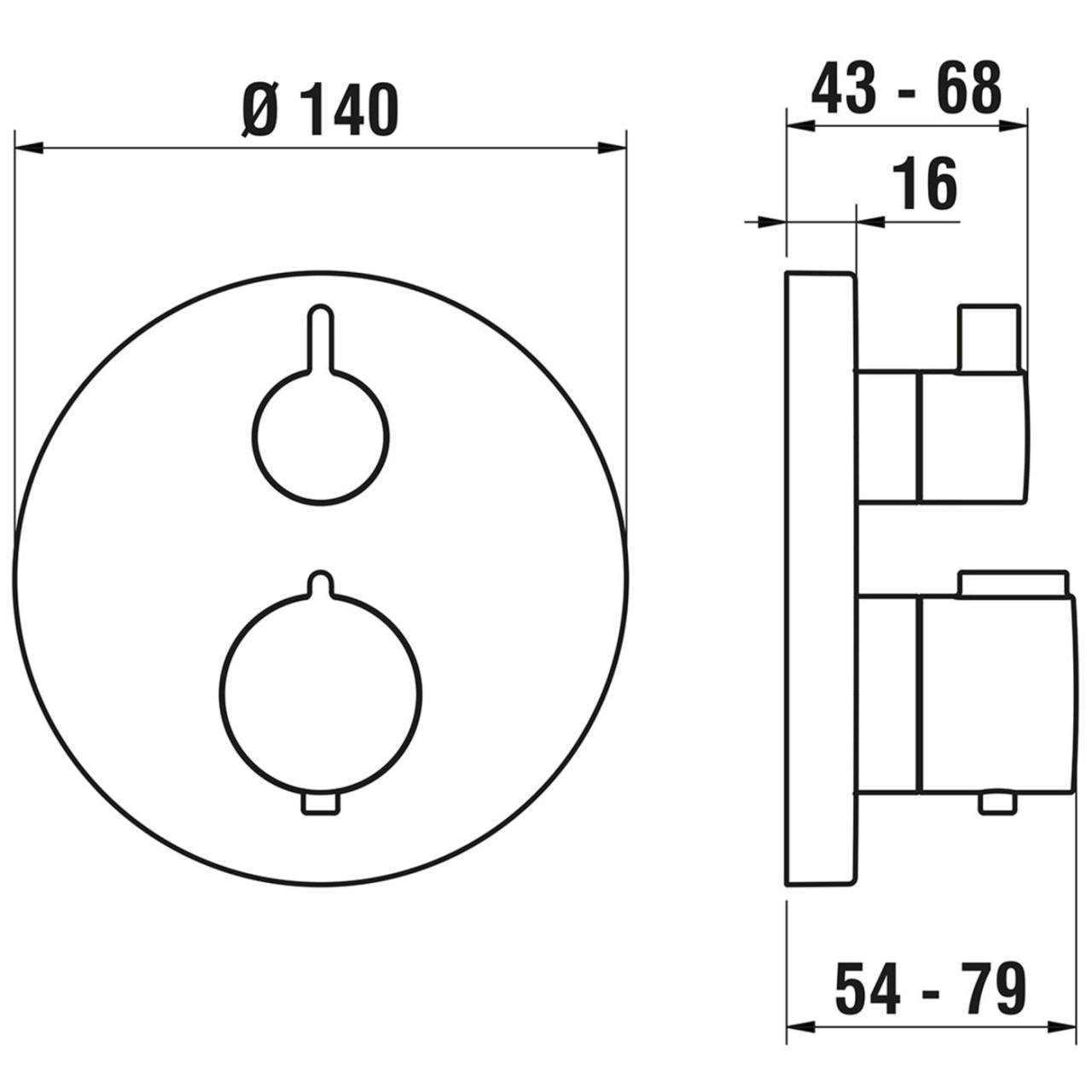 Laufen 2-Griff-Brausethermostat, Unterputz, Twintherm, 1 Mischwasserabgang, 1-Weg-Mengenregulierung, HF905474423000
