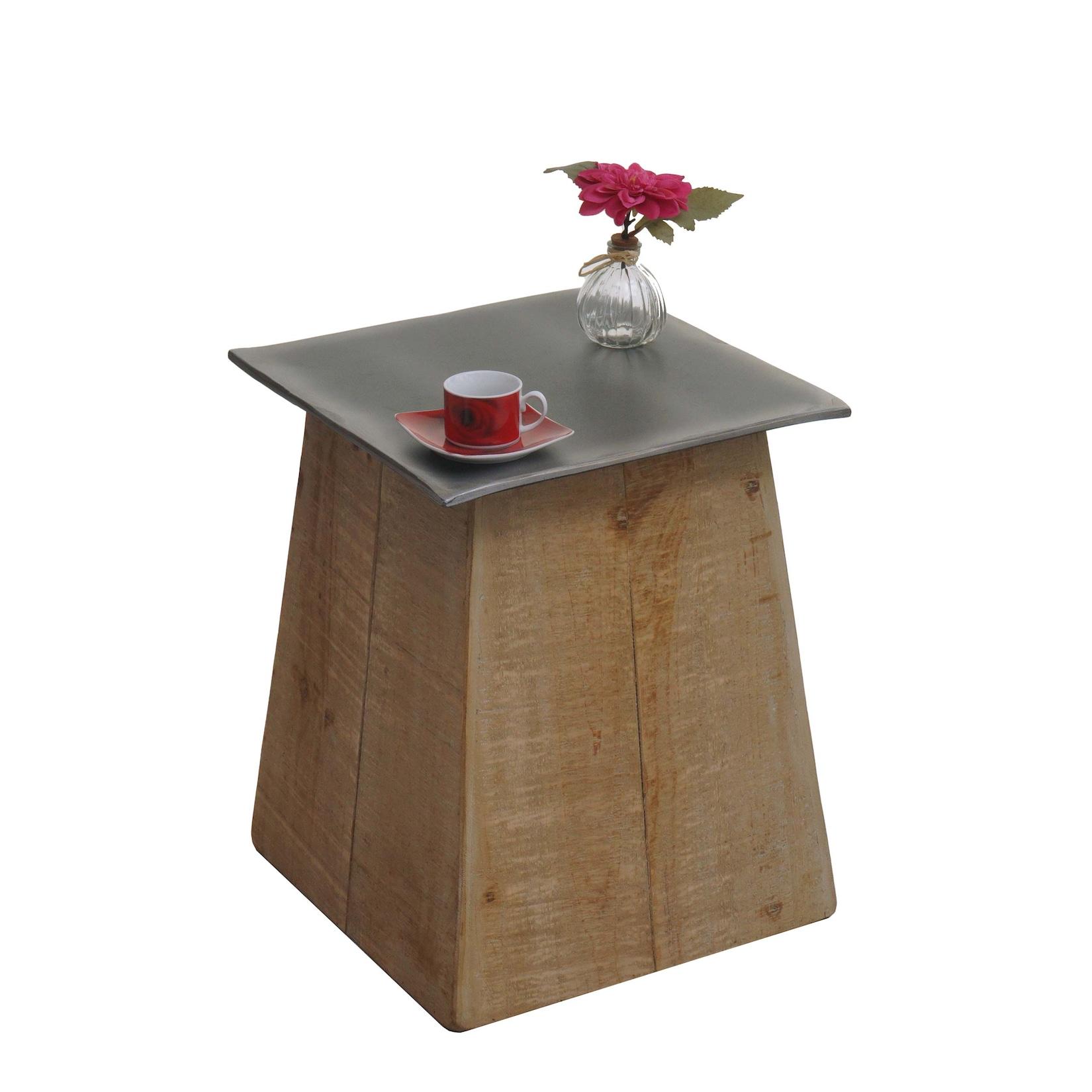 Beistelltisch Mcw-L76B, Blumentisch Tisch, Industrial Massiv-Holz Mvg-Zertifiziert 45X36X36Cm, Natur Mit Metall-Optik