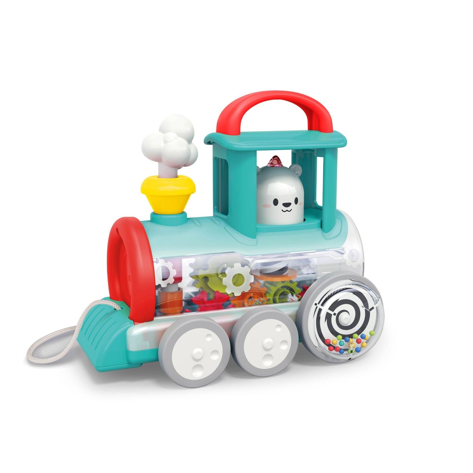 Moni Kinder-Nachziehspielzeug Zug E7995A, Räder, Ziehschnur, Motorikspielzeug bunt