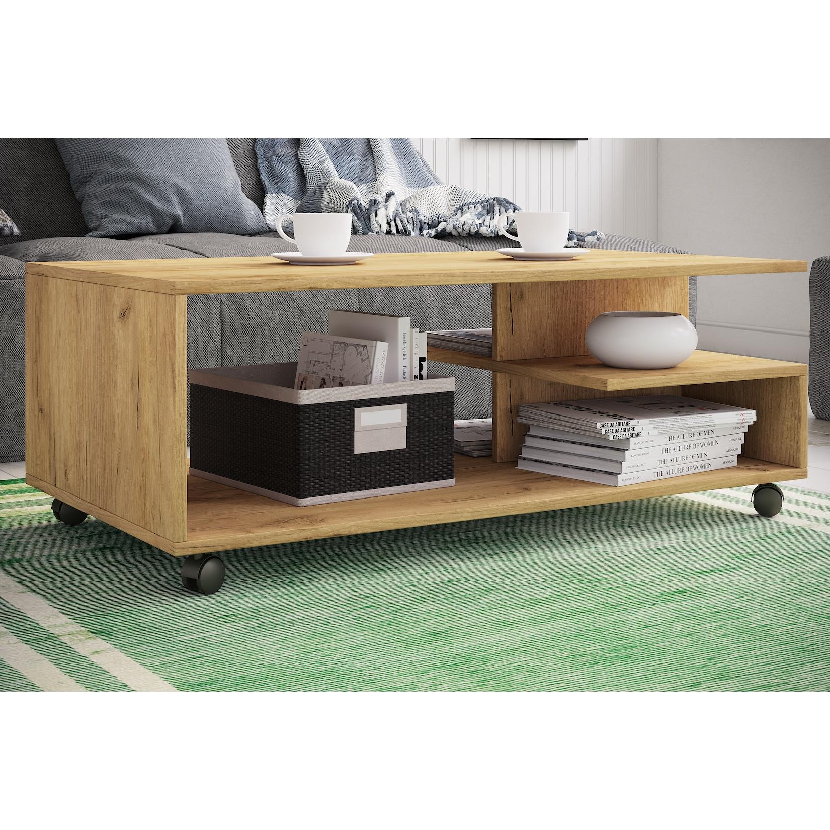 VCM Holz Couchtisch Sofatisch mit praktischen Rollen Wohnzimmertisch rollbar H. 40 x B. 100 x T. 50 cm Kaffeetisch Stango XL