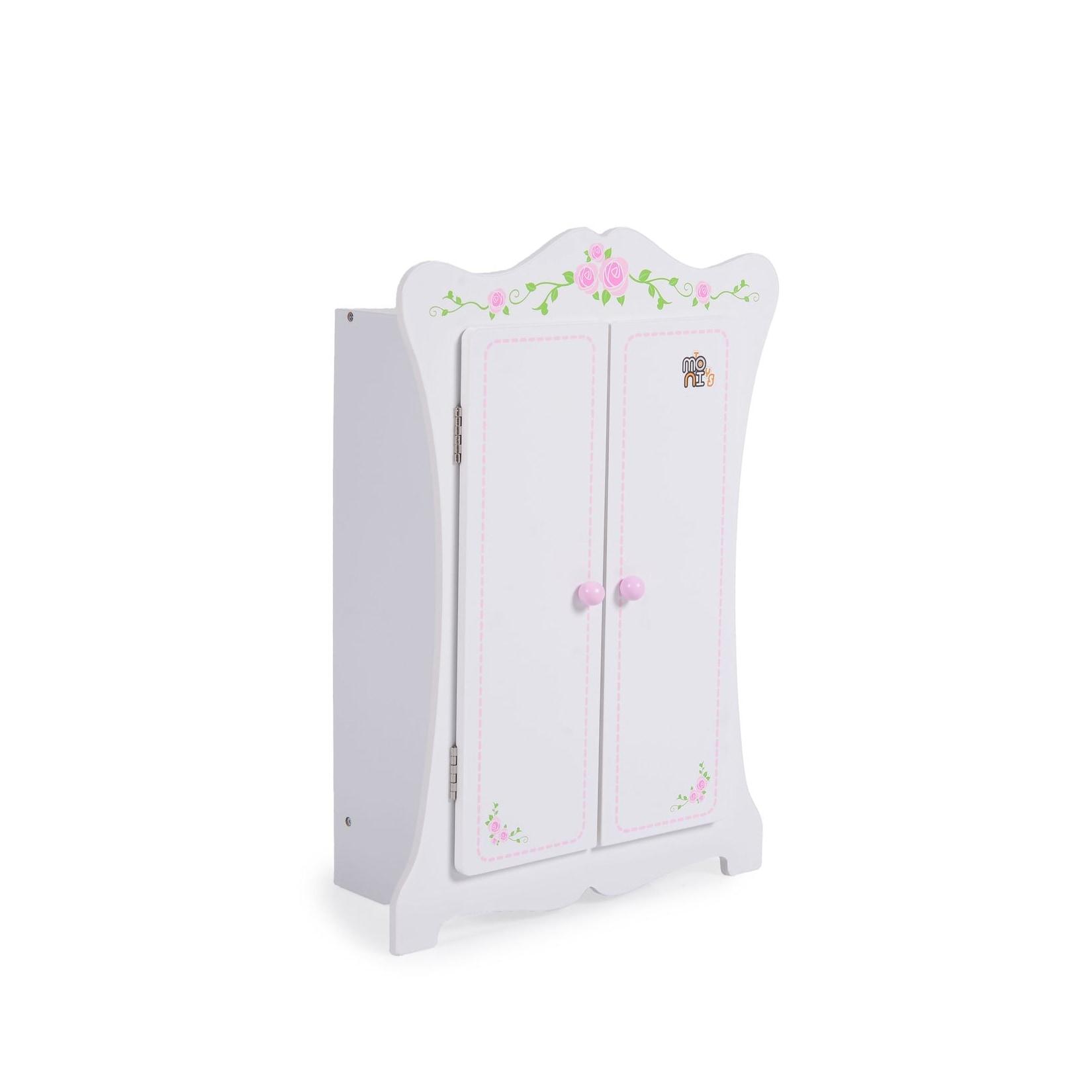 Moni Puppenkleiderschrank PH12B011, Holz, Maße 42,5 x 22 x 57 cm, 3 Kleiderbügel weiß