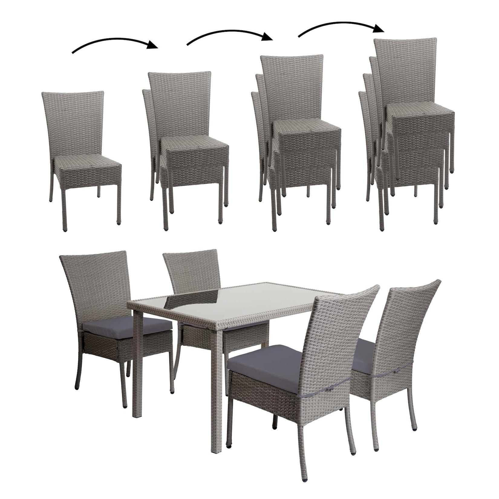 Poly-Rattan Garnitur MCW-G19, Sitzgruppe Balkon-/Lounge-Set, 4Xstuhl+Tisch, 120X75Cm ~ Grau, Kissen Dunkelgrau