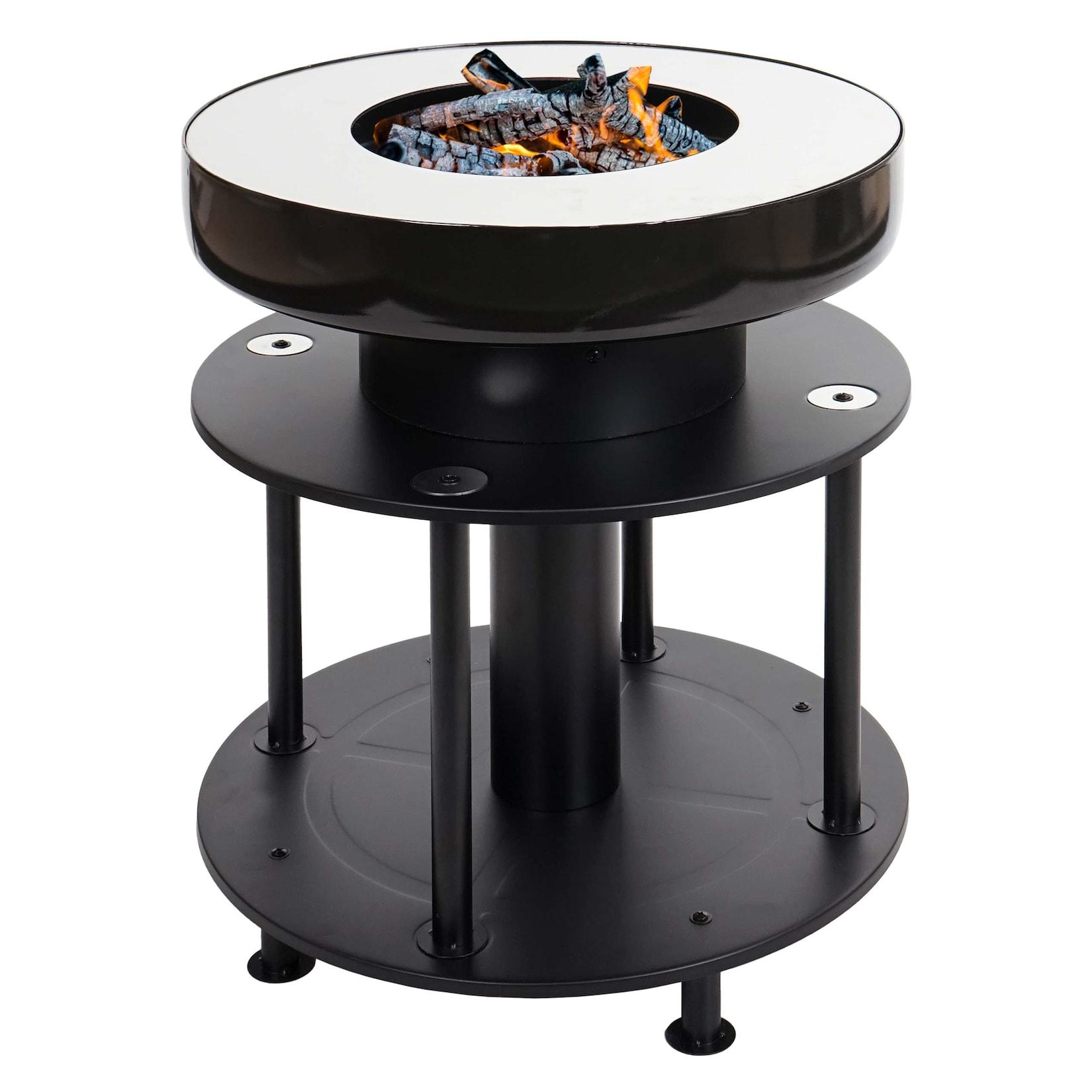 Feuerschale Mit Grill MCW-K95, Feuerstelle Grill Bbq, Grillplatte AblagefläChe, Stahl Edelstahl Emaille Ø 56Cm Schwarz
