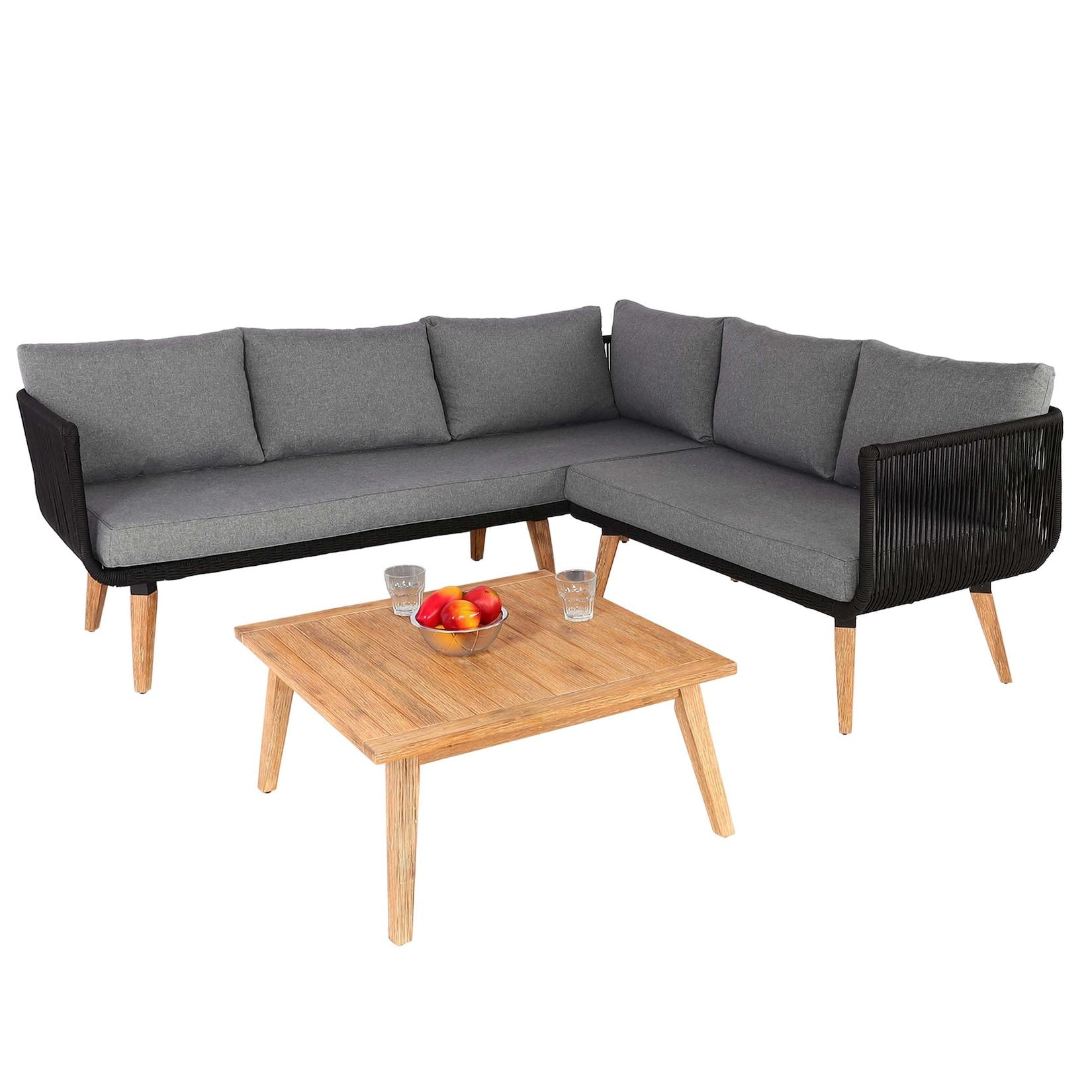 Garten-Garnitur MCW-L30, Garnitur Sitzgruppe Lounge-Set Sofa, Akazie Holz Mvg-Zertifiziert ~ Polster Dunkelgrau