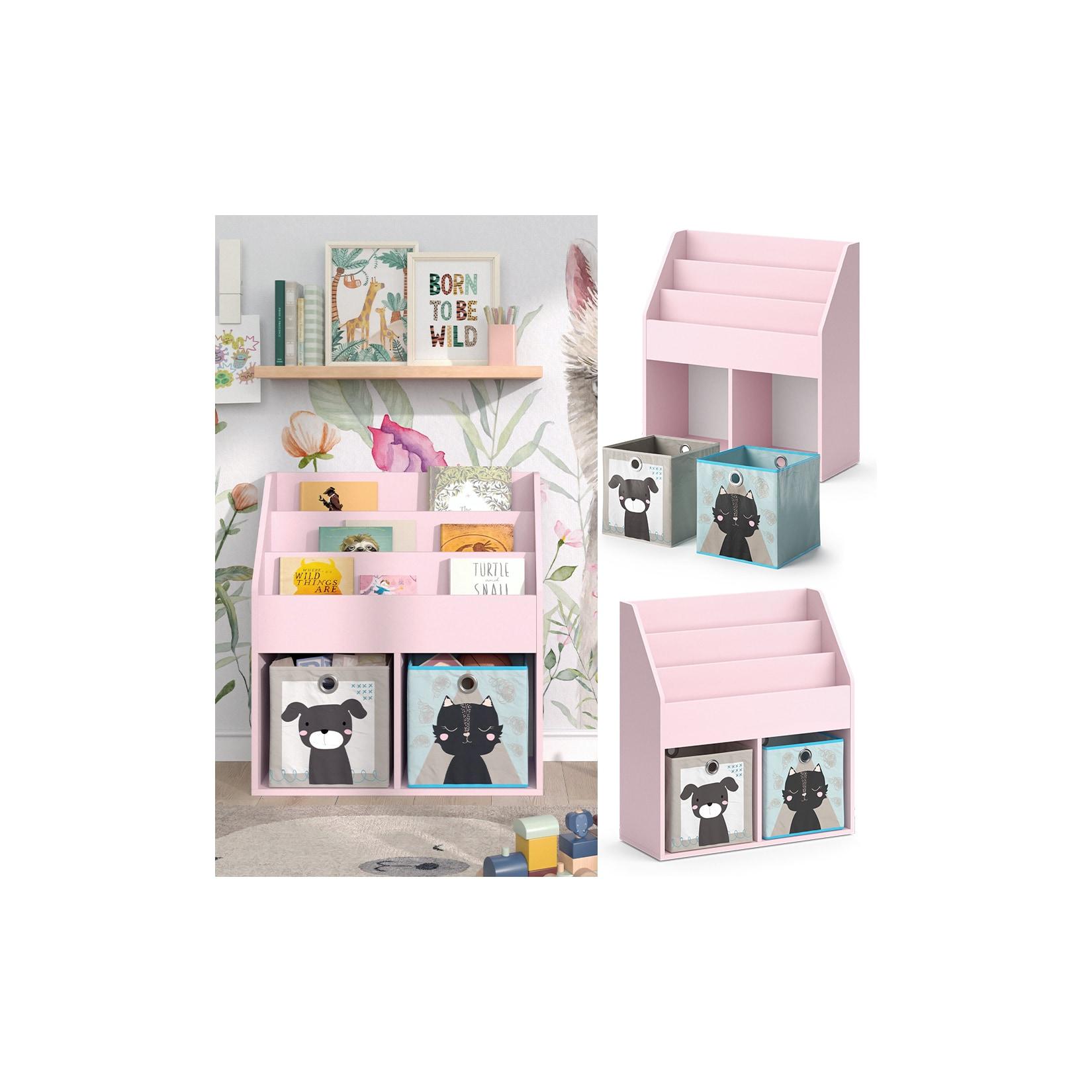 Vicco Kinderbücherregal Luigi 72 x 79 cm, Rosa, Kinderzimmerregal, mit Faltboxen