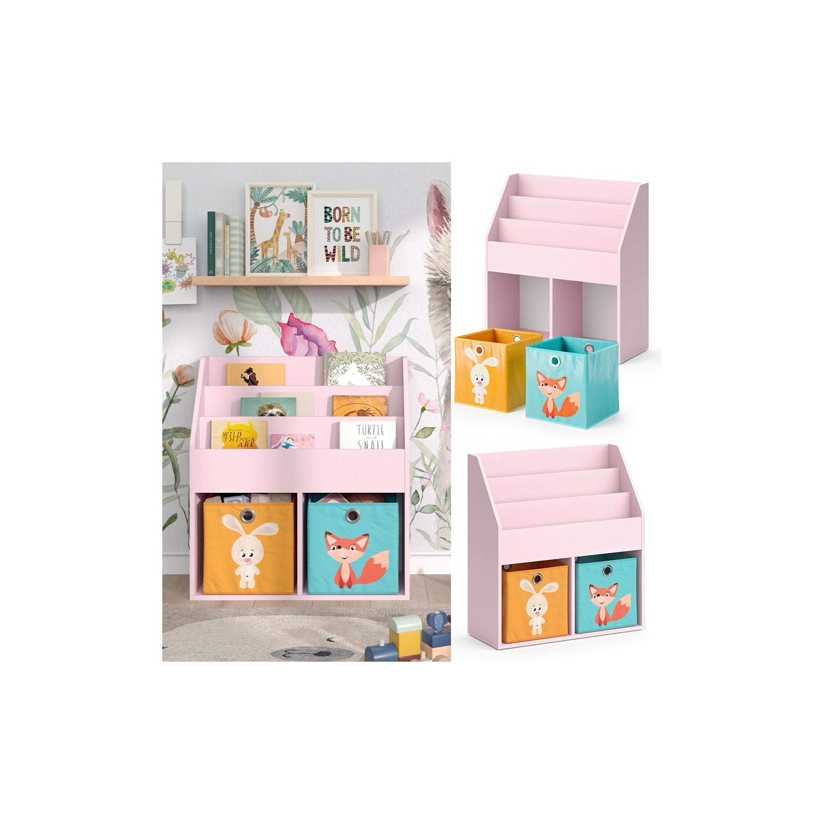 Vicco Kinderbücherregal Luigi 72 x 79 cm, Rosa, Kinderzimmerregal, mit Faltboxen