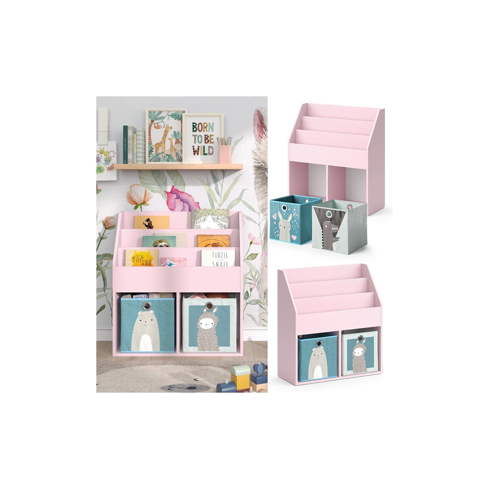 Vicco Kinderbücherregal Luigi 72 x 79 cm, Rosa, Kinderzimmerregal, mit Faltboxen