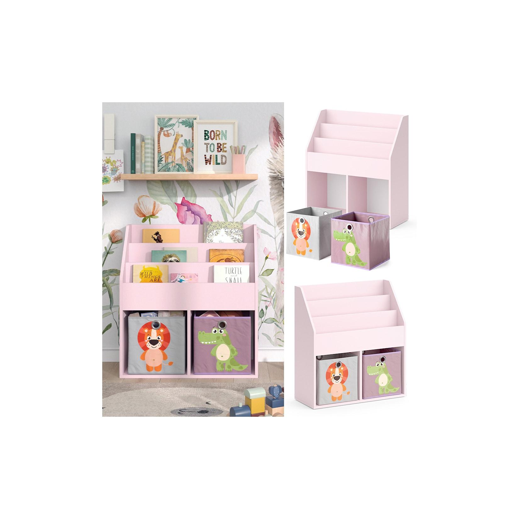 Vicco Kinderbücherregal Luigi 72 x 79 cm, Rosa, Kinderzimmerregal, mit Faltboxen