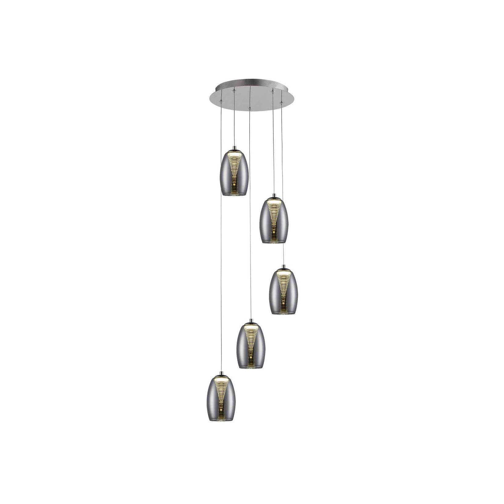 BRILLIANT Lampe Metropolis LED Pendelleuchte 5flg chrom/rauchglas easyDim 5x 5W LED integriert COB, 500lm, 3000K In der Höhe einstellbar / Kabel kürzbar EasyDim: dimmbar mit herkömmlichen Lichts