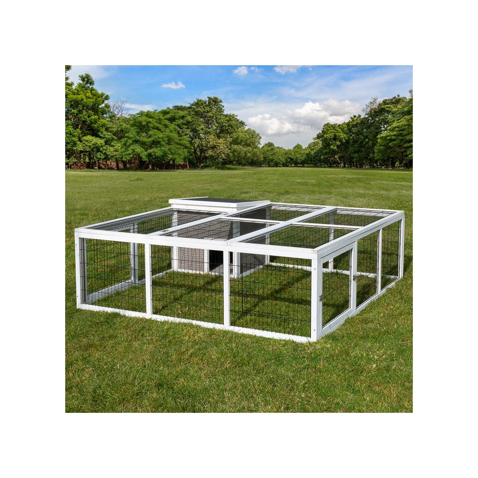 MY ANIMAL MyAnimal Hasenstall MH-08 Freilaufgehege, Kaninchenstall mit Haus, 3 Außentüren, verzinkter Draht