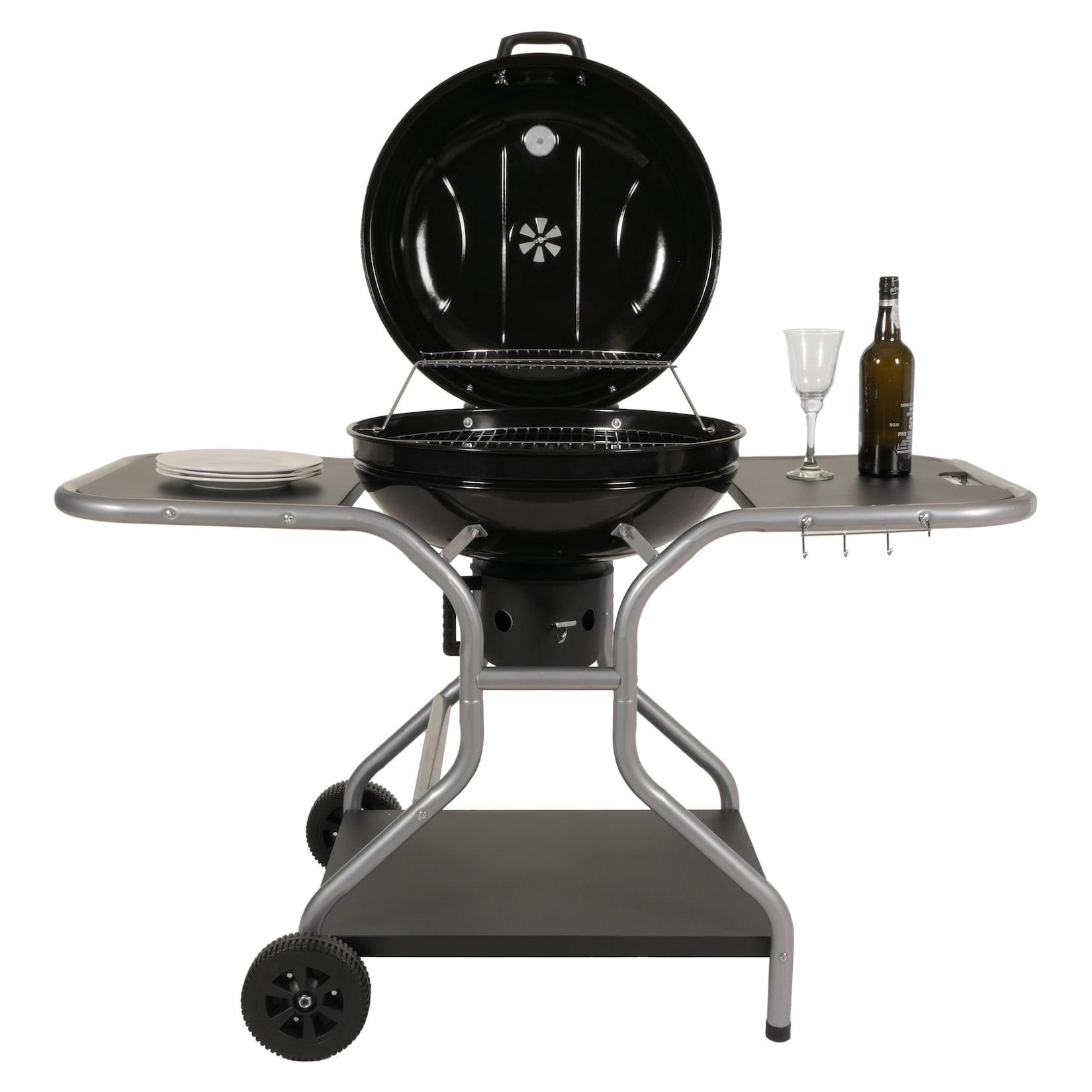 Grillwagen MCW-N16, Holzkohlegrill Standgrill Gartengrill Mit Deckel Drei Ablagen, Stahl Emaille 143X131X66Cm Schwarz