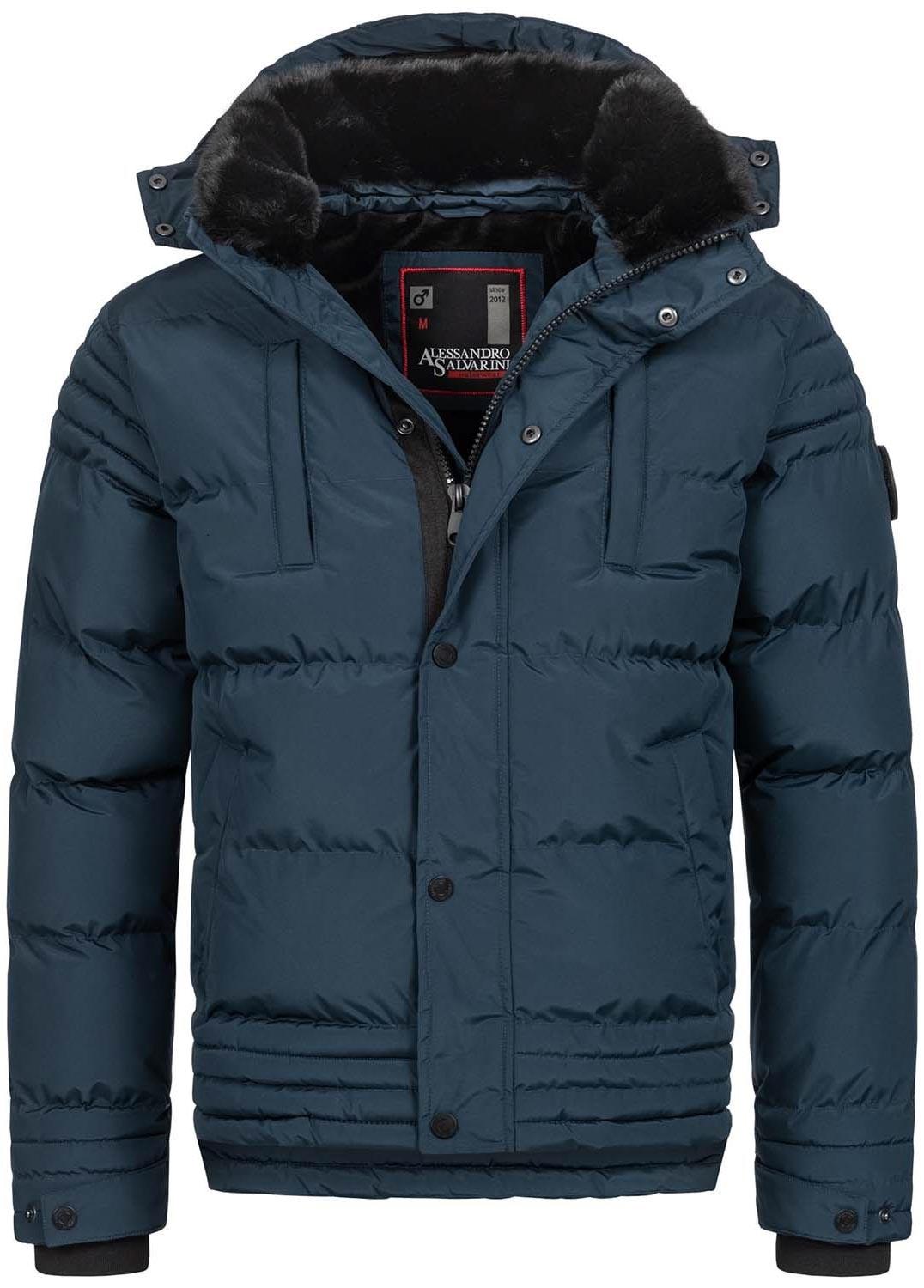 Winterjacke Alessandro Salvarini "Asfabiano", Herren, Gr. S (48), Blau (Navy), Obermaterial: 100% Polyester. Innenseite: 100% Polyester, Jacken Winterjacke, Mit Warmem Teddyfell Und Abnehmbarer Kapuze