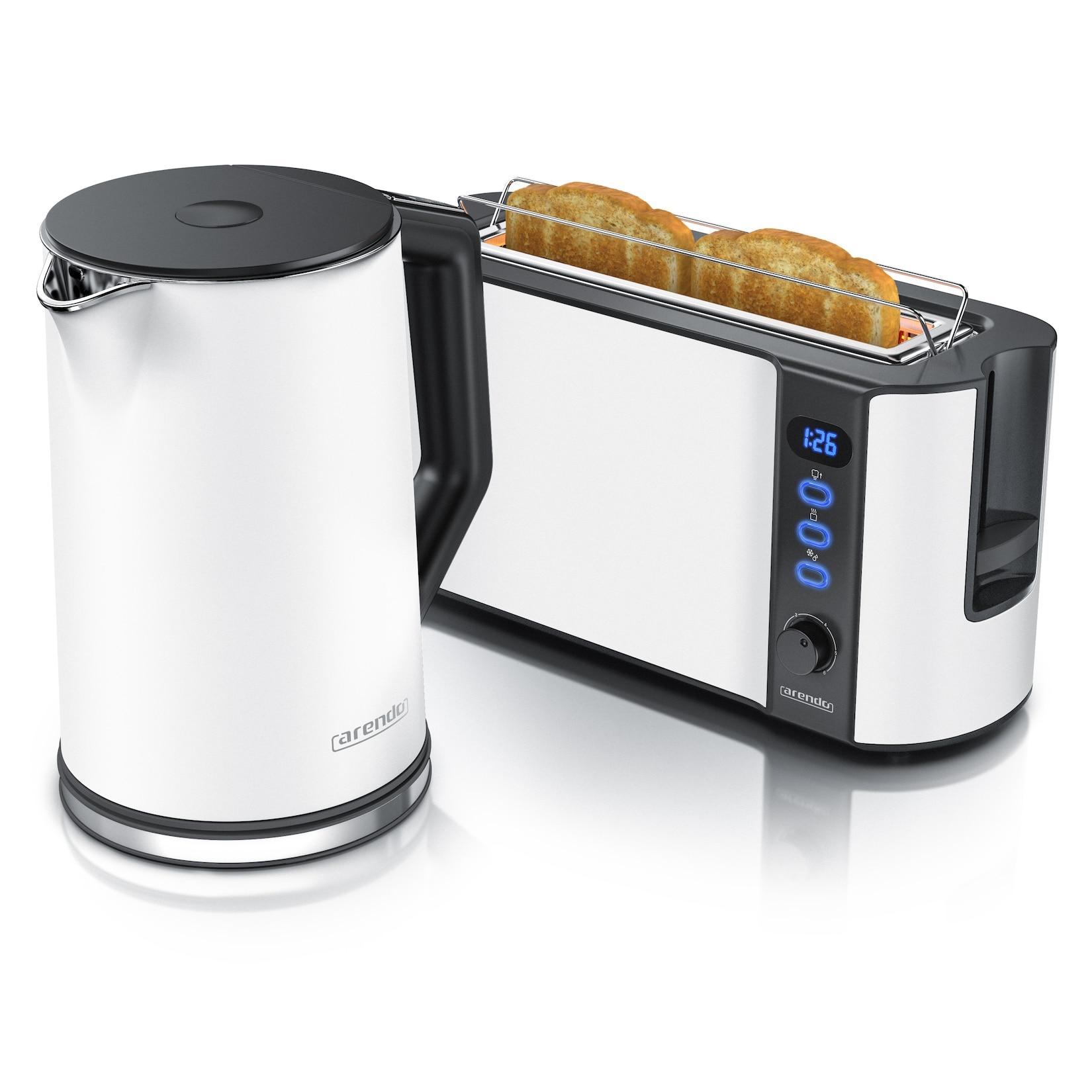 Arendo Frühstücks-Set, 2-Scheiben Langschlitz-Toaster/Wasserkocher 1,5L, Weiß