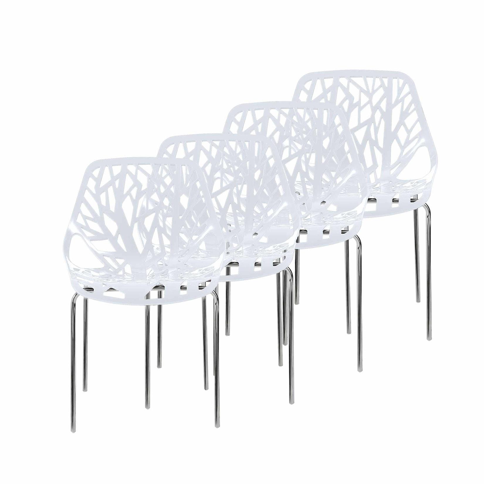 Makika Retro Stuhl Design-Stuhl - CALUNA 4er Set in Weiß