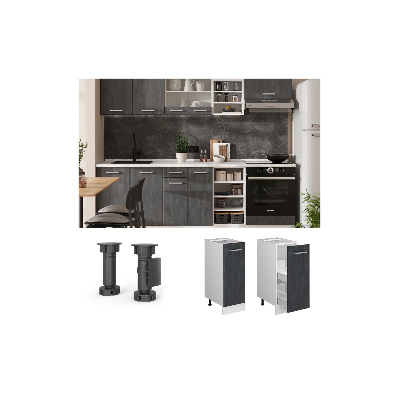 Vicco Apothekerunterschrank R-Line Schwarz Beton Weiß 30 cm mit Arbeitsplatte Anthrazit