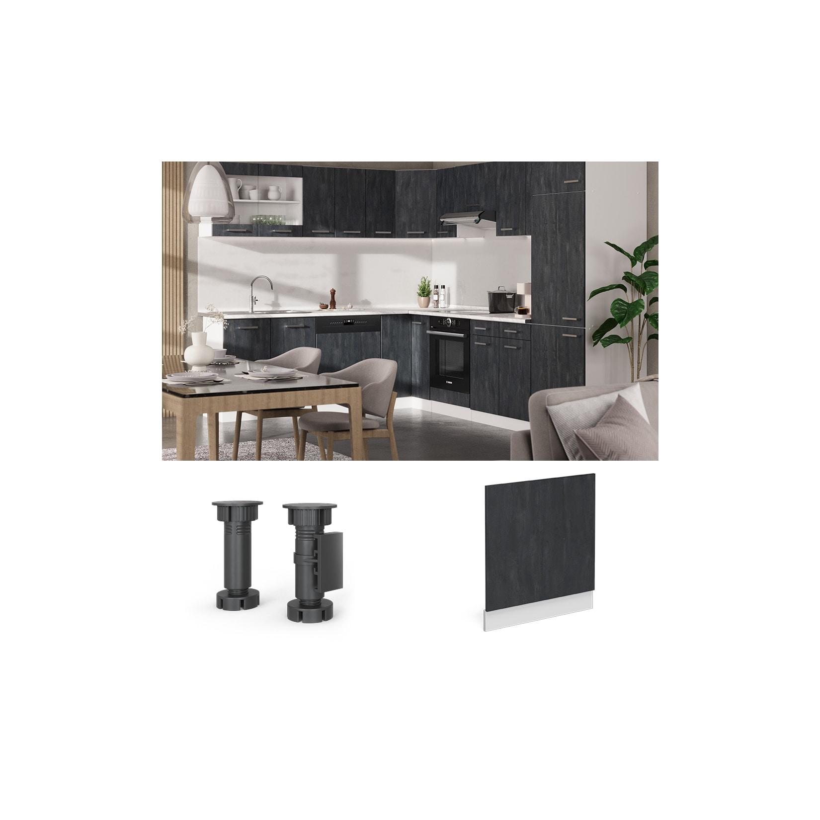 Vicco Geschirrspülerblende R-Line Schwarz Beton Weiß 60 cm mit Arbeitsplatte Eiche