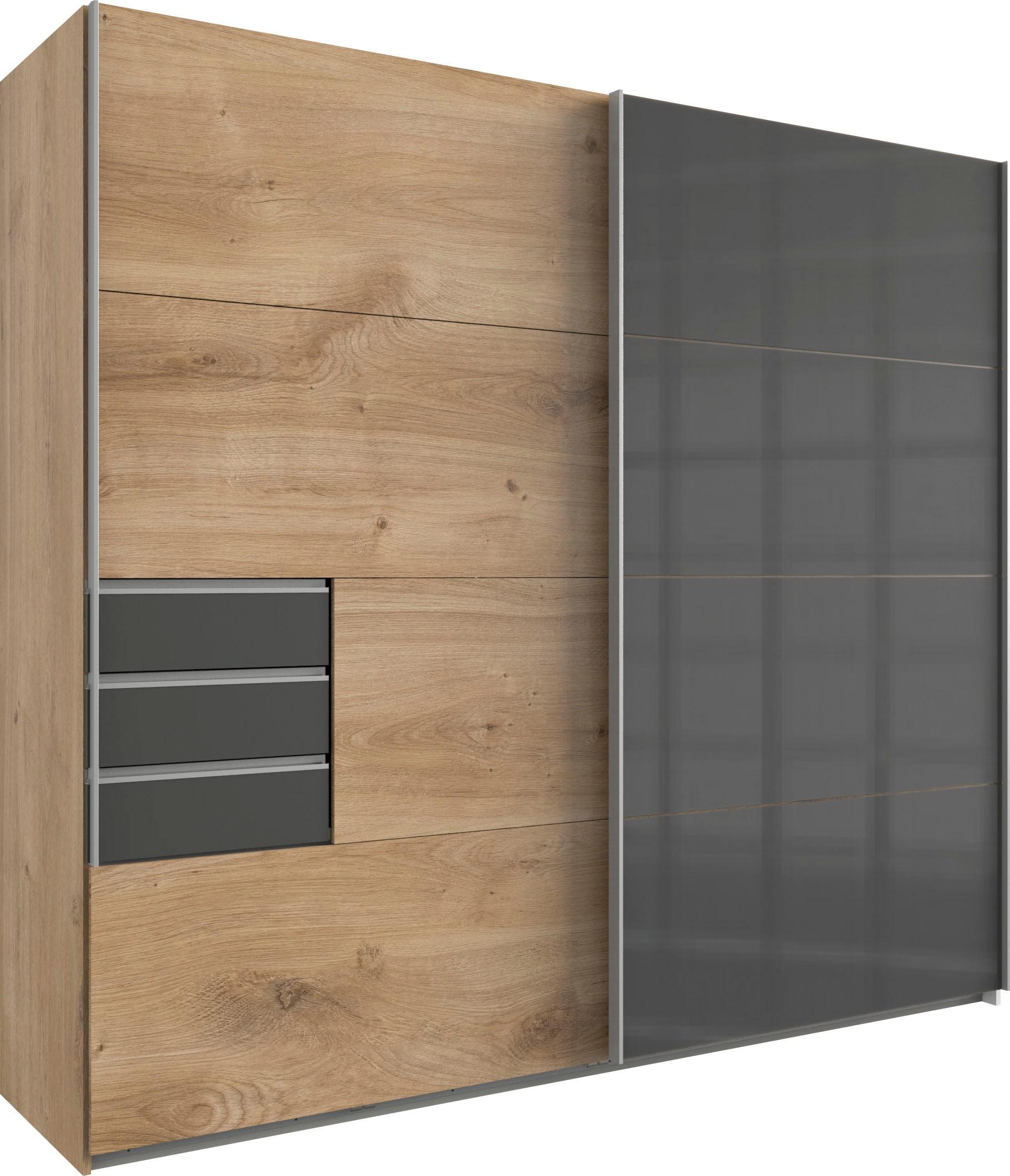 SchwebetüRenschrank Wimex "Saigon", Grau (Plankeneiche, Glas Graphit, Alu), B:225Cm H:208Cm T:64Cm, Holzwerkstoff, SchräNke, SchwebetüRenschrank, Mit Glaselementen, 2 TüRen, 225Cm Breit