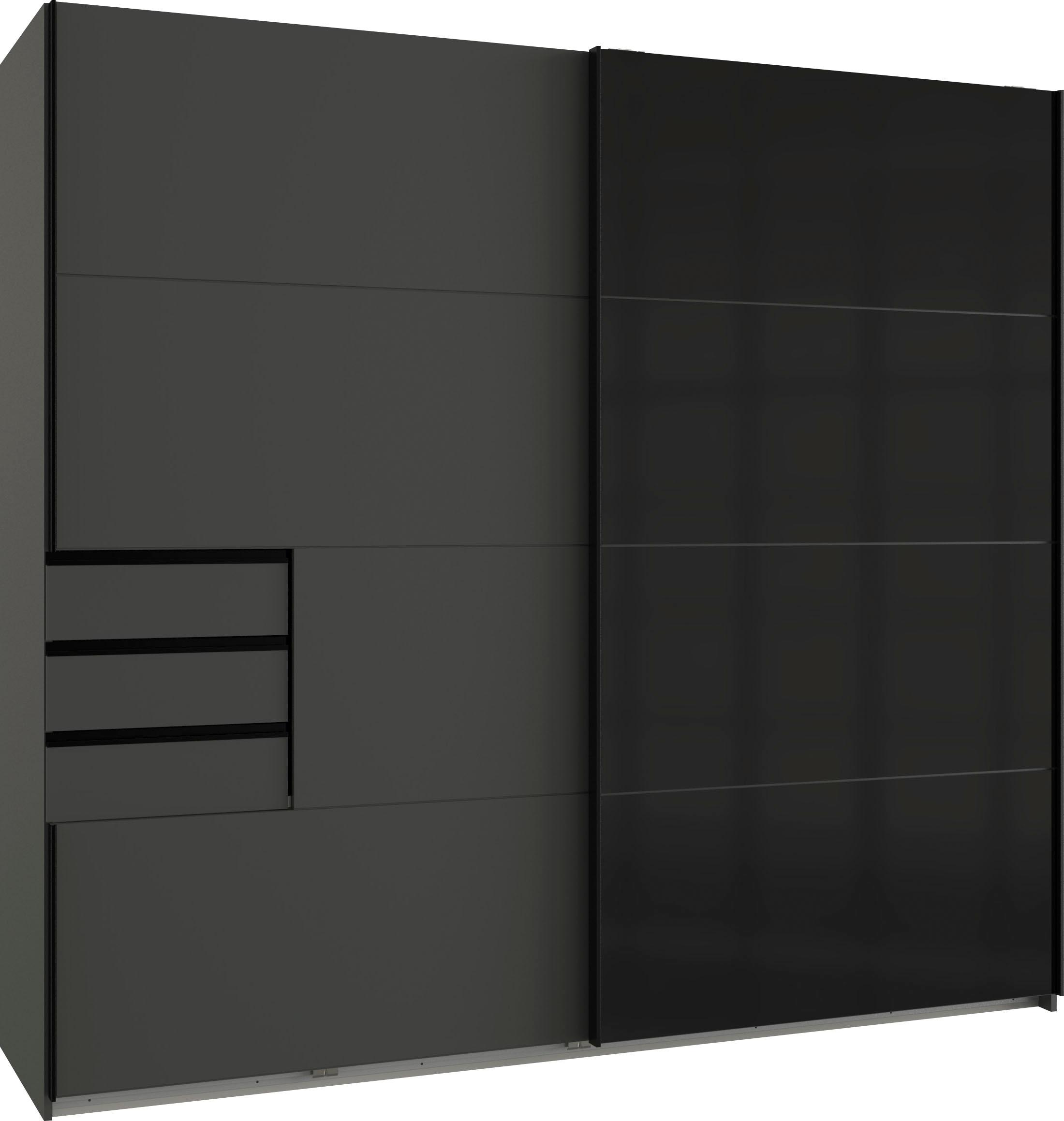 SchwebetüRenschrank Wimex "Saigon", Grau (Graphit, Glas Schwarz, Schwarz), B:225Cm H:208Cm T:64Cm, Holzwerkstoff, SchräNke, SchwebetüRenschrank, Mit Glaselementen, 2 TüRen, 225Cm Breit