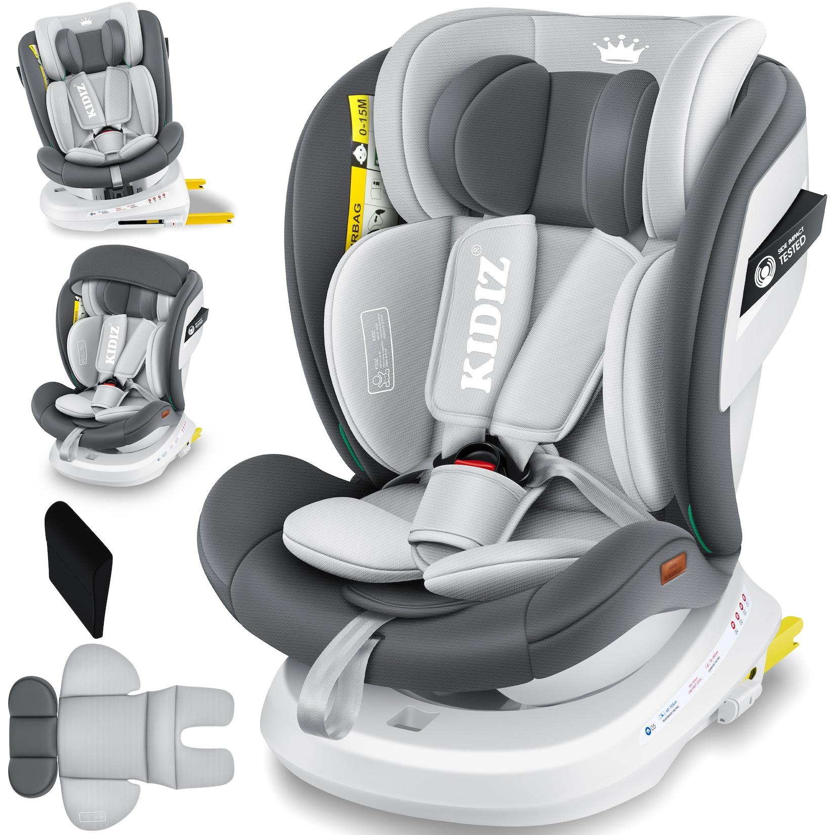 KIDIZ® Kindersitz Autositz Kinderautositz Baby Isofix Top Tether 360° drehbar i-Size Gruppe 0/1/2/3 ab Geburt -12 Jahre + Sonnenschutzdach Seitenschutz 5 Punkt Gurt Kopfstützenverstellung ECE R129
