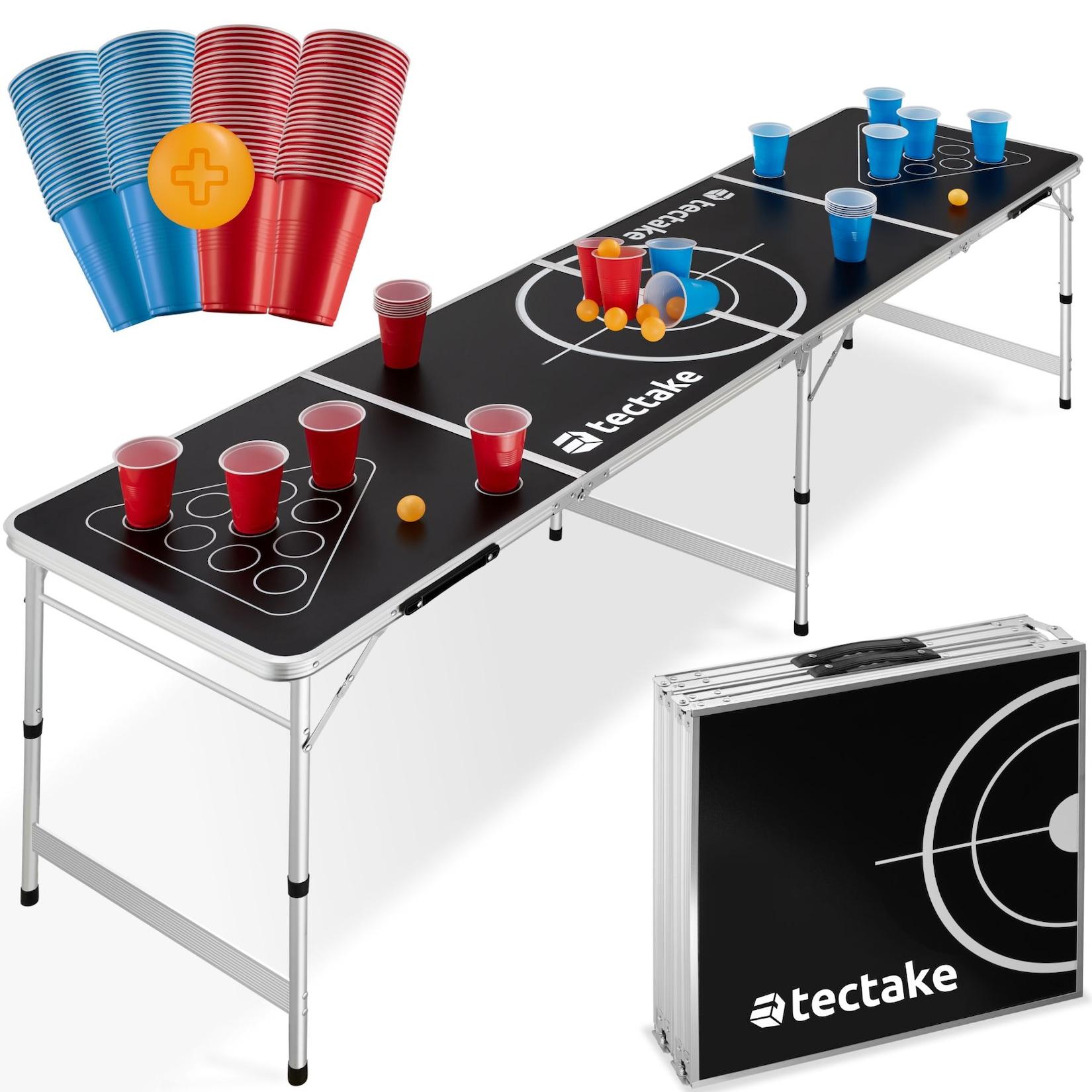 tectake® Aluminium Bierpongtisch, klappbar, bodenschonende Kunststofffüße, inklusive 100 Bechern und 6 Bällen