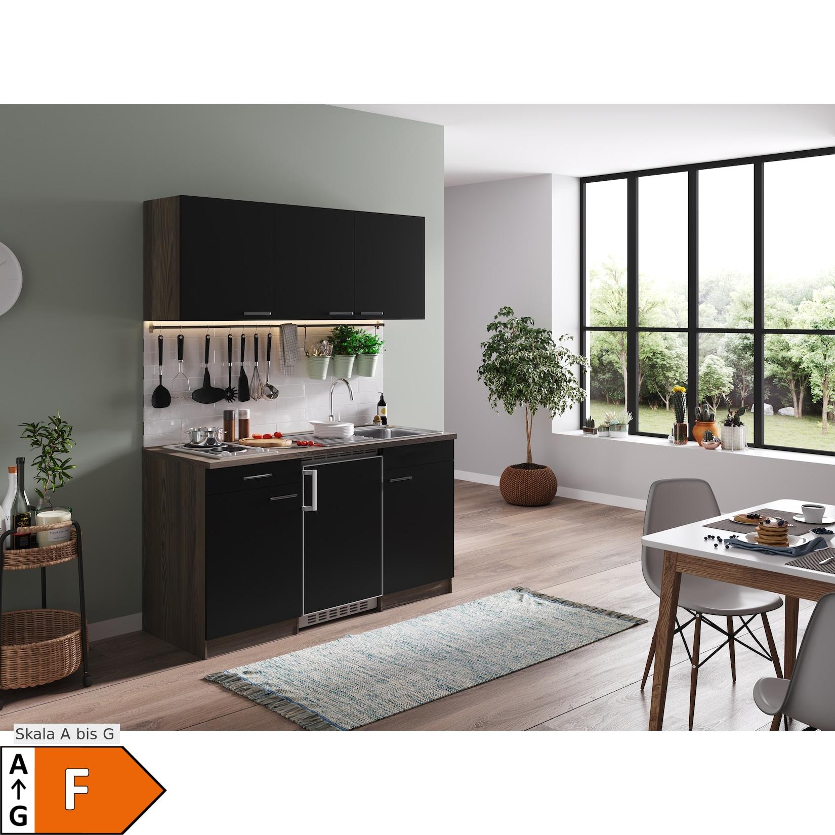 Respekta KüChenzeile KB150EYS 150 Cm Schwarz-Eiche York Nachbildung