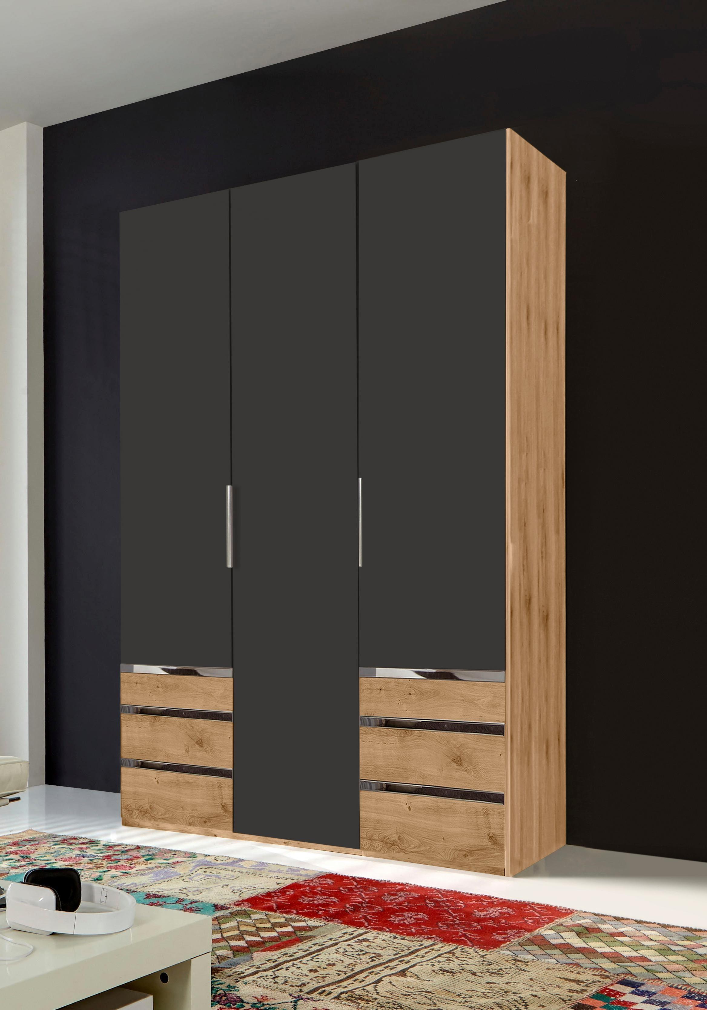 Kleiderschrank wimex "Level By Fresh To Go", Grau (Plankeneichefarben, Graphit), B:150Cm H:216Cm T:58Cm, SchräNke, Kleiderschrank, Mit Schubladen