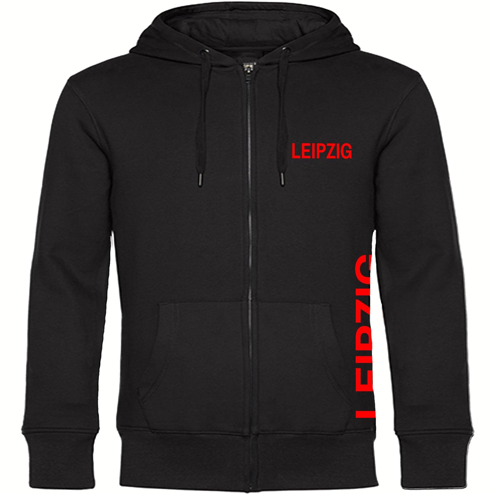 multifanshop Kapuzen Sweatshirt Jacke - Leipzig - Brust & Seite - Druck rot - Sweat