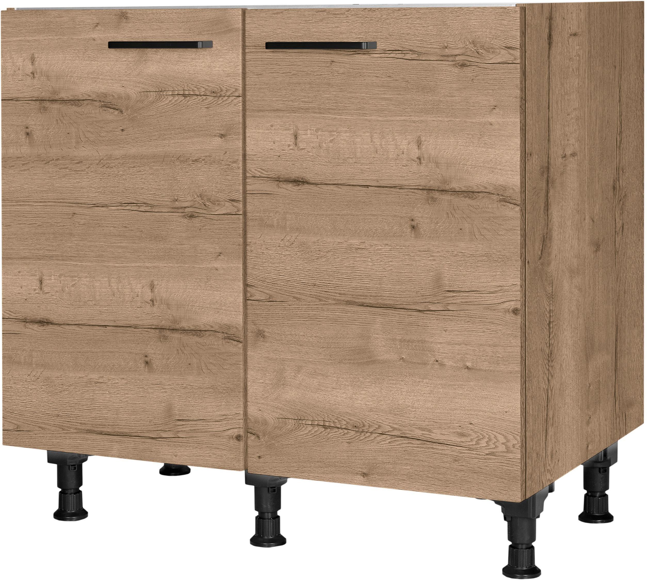 SpüLenschrank Nobilia "Structura", Vormontiert, Mit HöHenverstellbaren SockelfüßEn", Braun (Front Und Korpus: Eiche Havanna Nachbildung), B:90Cm H:87Cm T:58,3Cm, SchräNke, SpüLenschrank, Breite 90 Cm