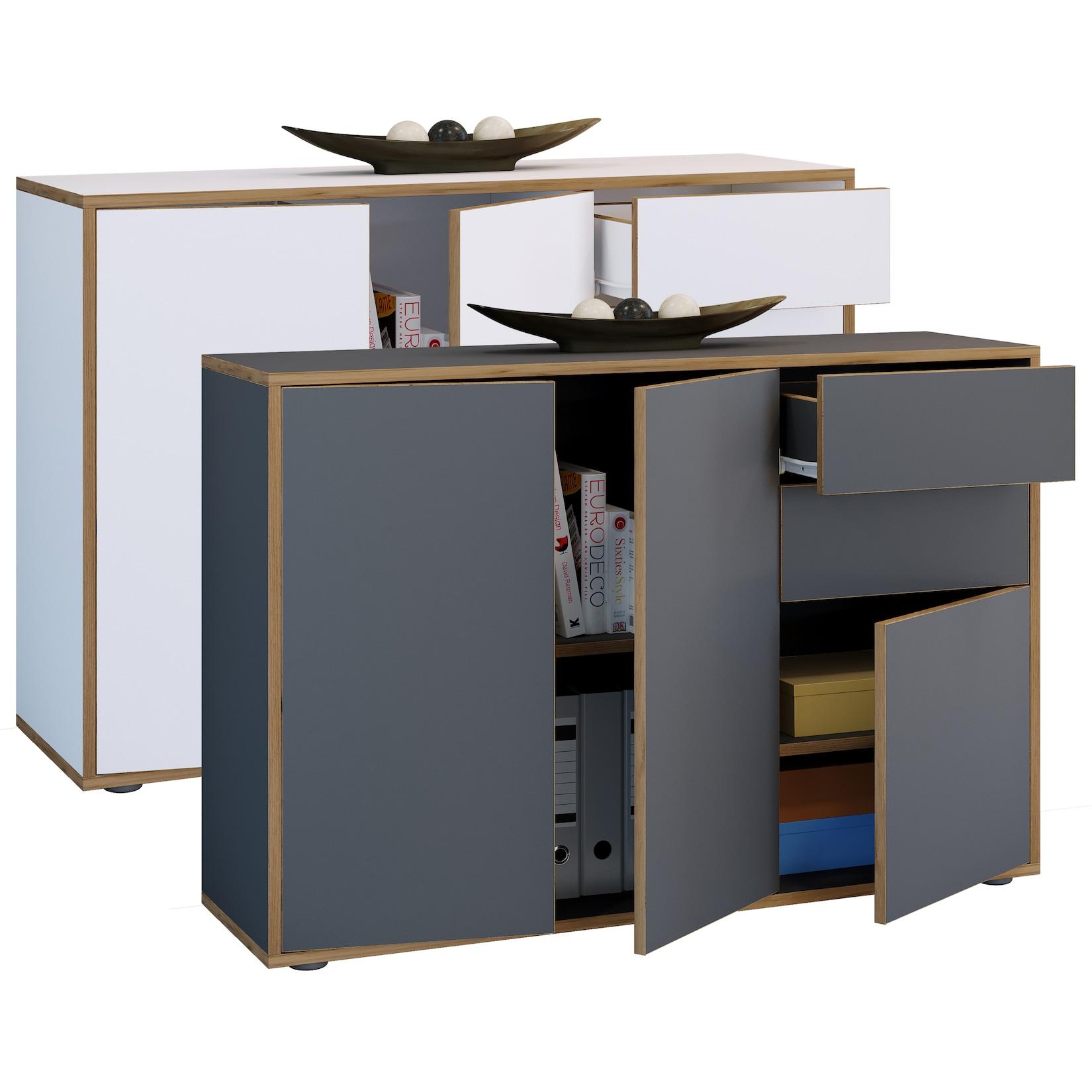 Vcm Holz Kommode Sideboard Mit DrehtüRen Und Schubladen BüRomöBel MaßE Ca H. 74 X B. 110 X T. 32Cm - Salia