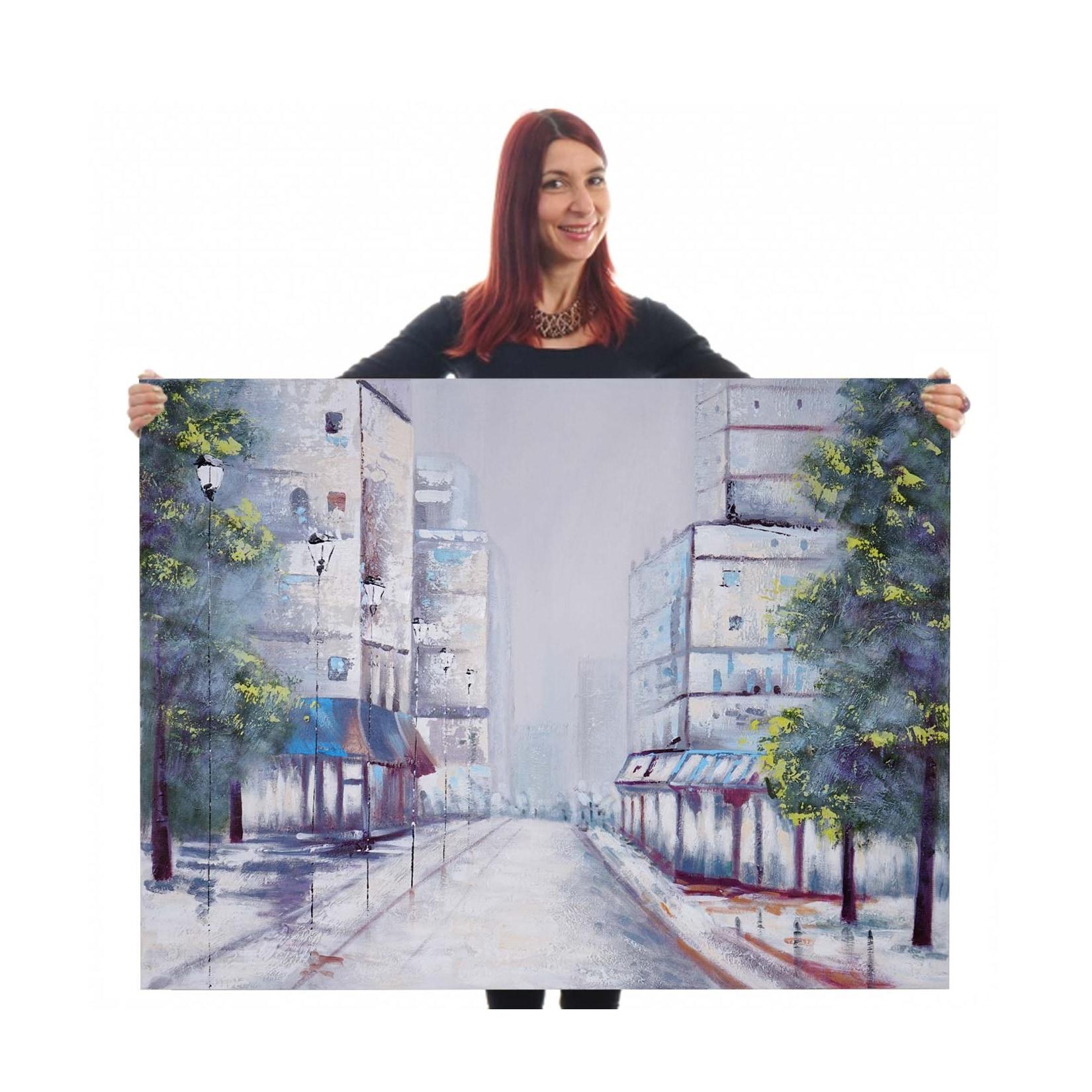 MCW Wandbild Ortschaft, 100% handgemaltes Ölgemälde Gemälde XL, 120x90cm