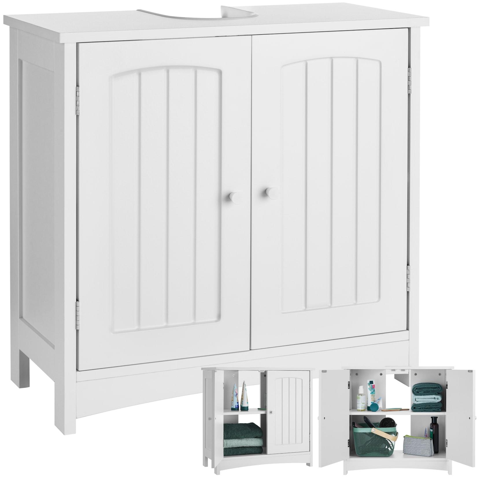 tectake® Waschbeckenunterschrank, 2 geräumige Fächer, 2 leichtgängige Flügeltüren, 62 x 30 x 60 cm
