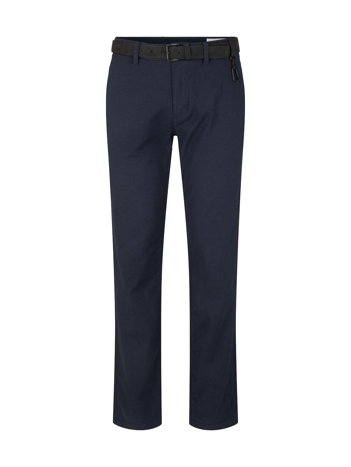 Tom Tailor Denim Herren Straight Chino Hose Mit GüRtel, Blau, Uni, Gr. 34/32