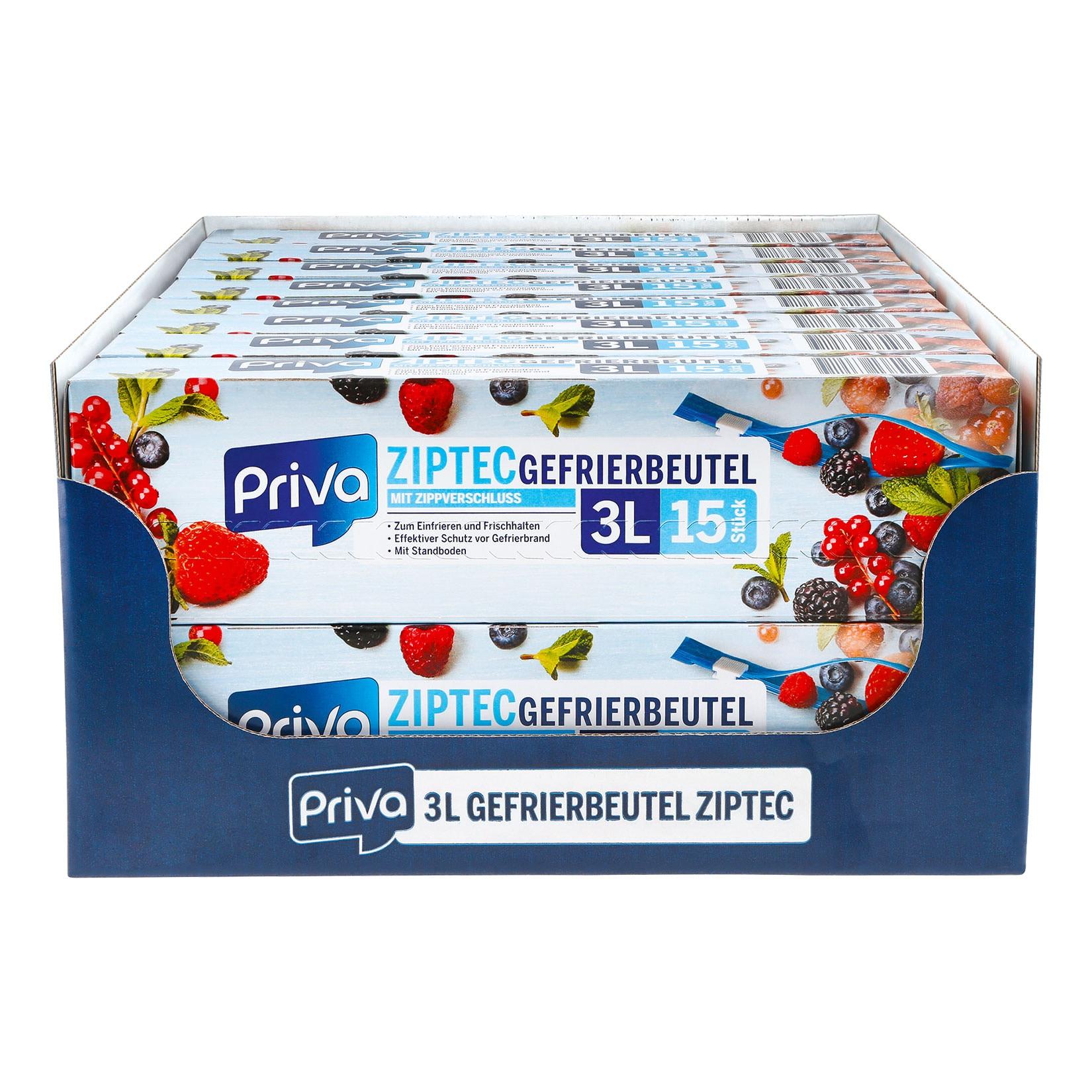 Priva Gefrierbeutel mit Ziptec 15 x 3 Liter, 16er Pack