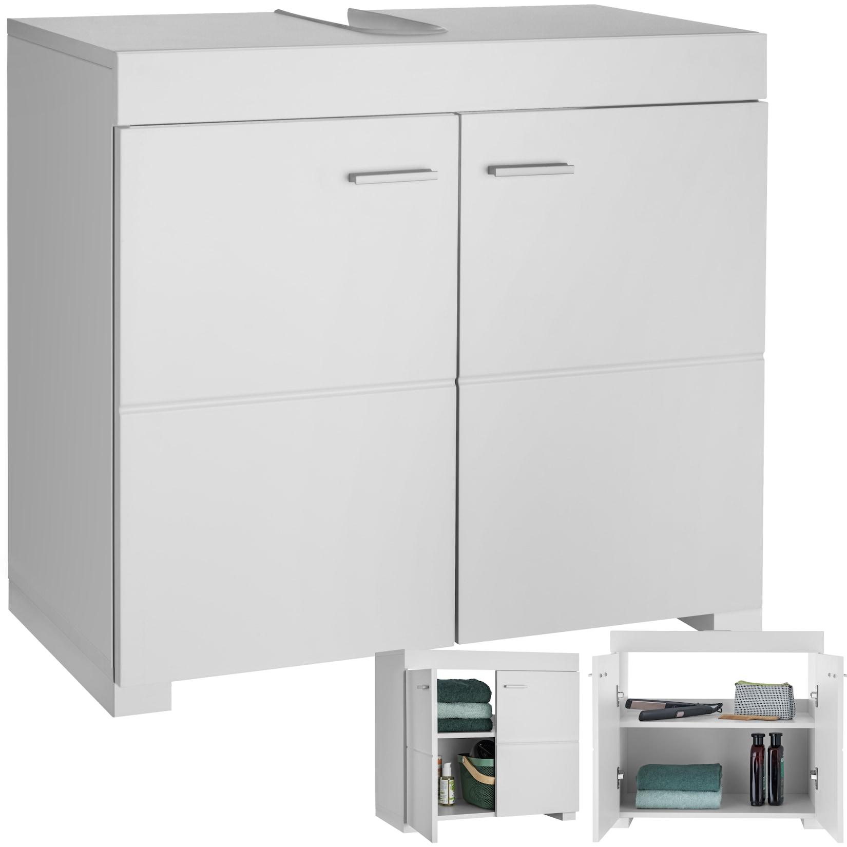 tectake® Waschbeckenunterschrank, 2 geräumige Fächer, 2 leichtgängige Flügeltüren, 60 x 35 x 56 cm