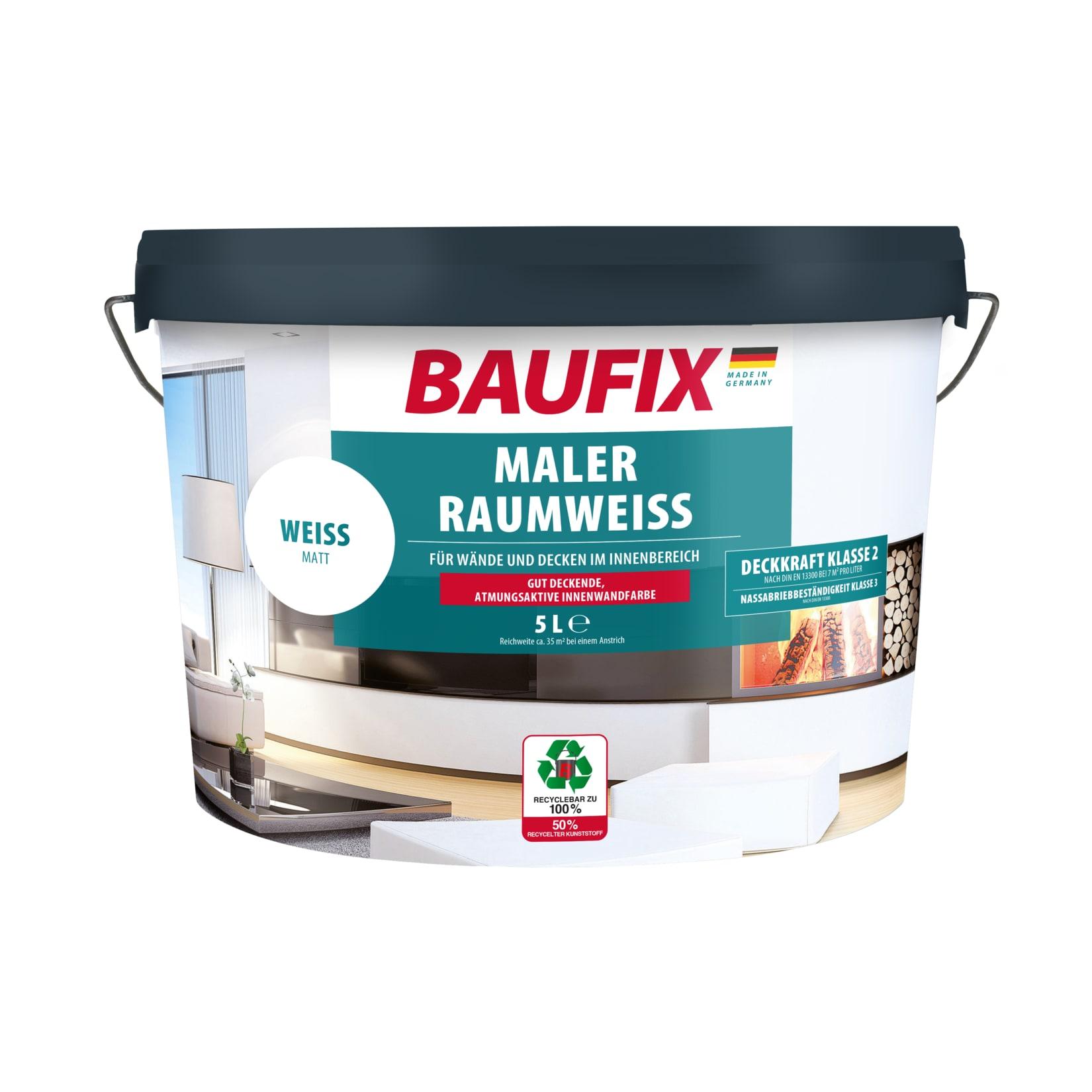 BAUFIX Maler-Raumweiß weiss matt, 5 Liter, Weiße Wandfarbe