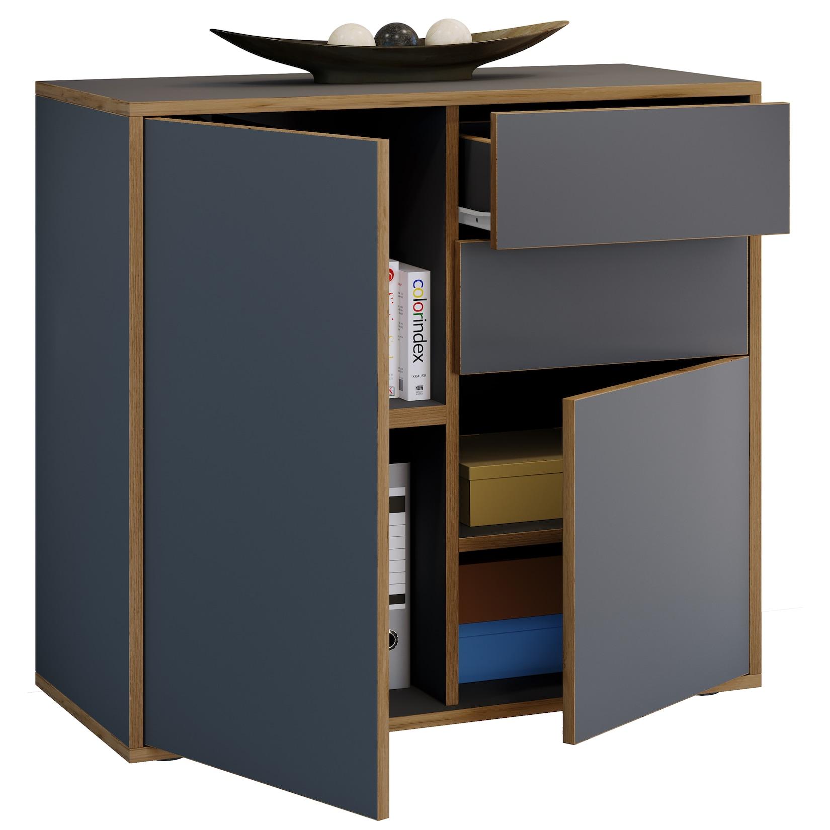 Vcm Holz Kommode Sideboard Mit DrehtüRen Und Schubladen BüRomöBel H. 74 X B. 80 X T. 33Cm - Salia