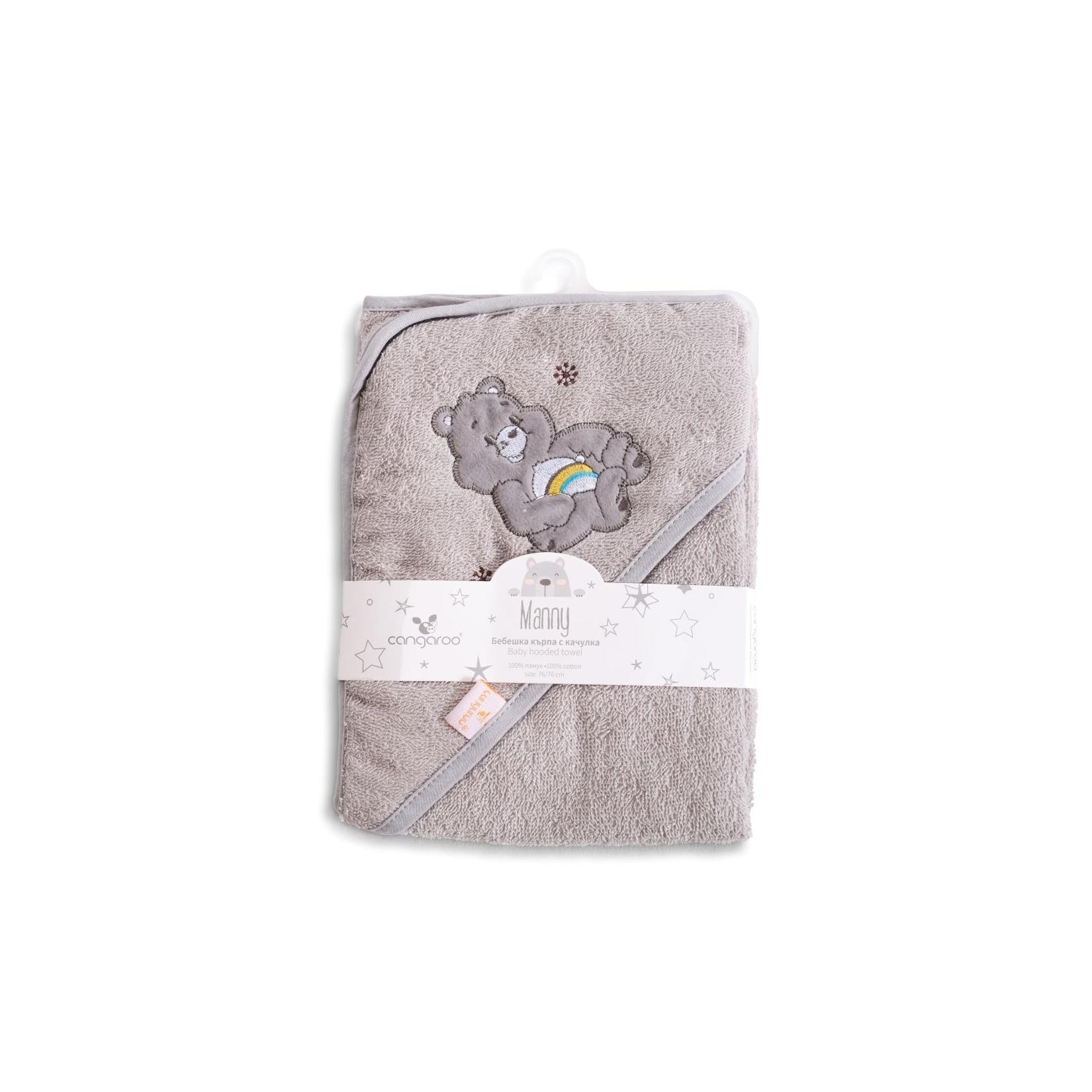 Cangaroo Baby-Kapuzenhandtuch Manny 76 x 76 cm Babyhandtuch Tiermotiv Baumwolle grau