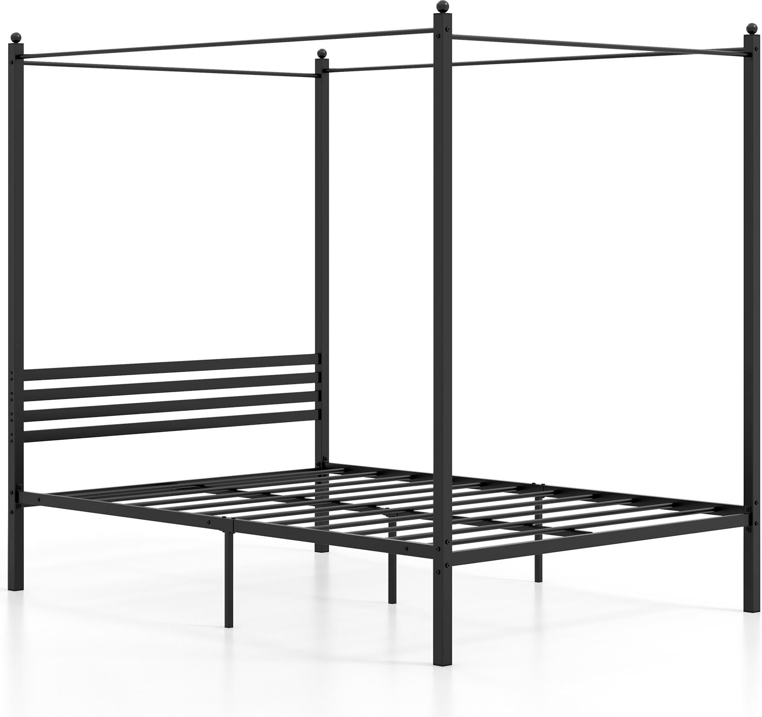 Letto A Baldacchino Costway 140X200Cm, Struttura Letto Con Rete A Doghe, Solo Struttura Letto, Letto In Metallo, Letto Matrimoniale, Letto Matrimoniale, Letto Da Camera, Nero