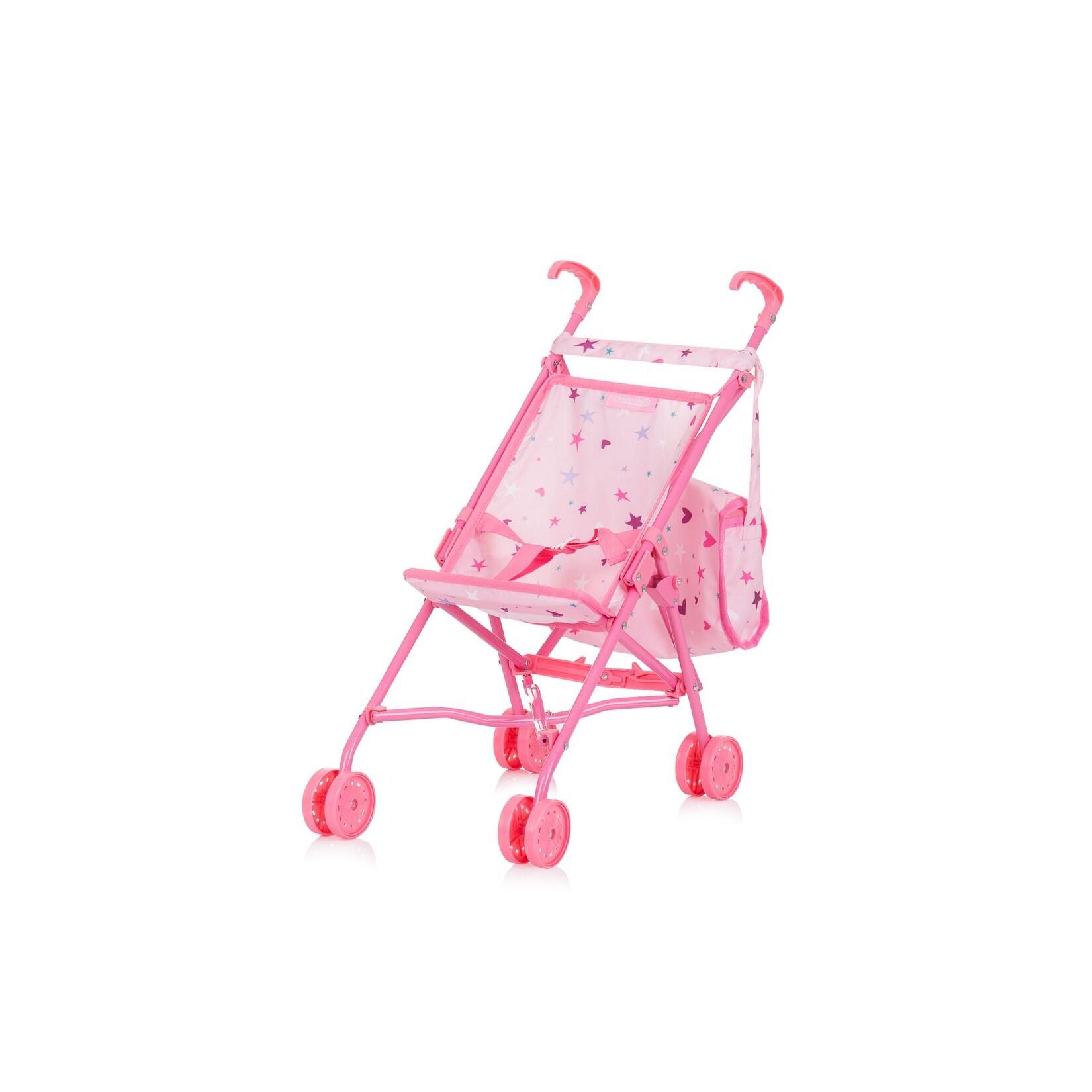 Chipolino Puppen-Zubehör-Set 3in1 Trixy Buggy Hochstuhl Tasche Laufstall faltbar rosa Sterne
