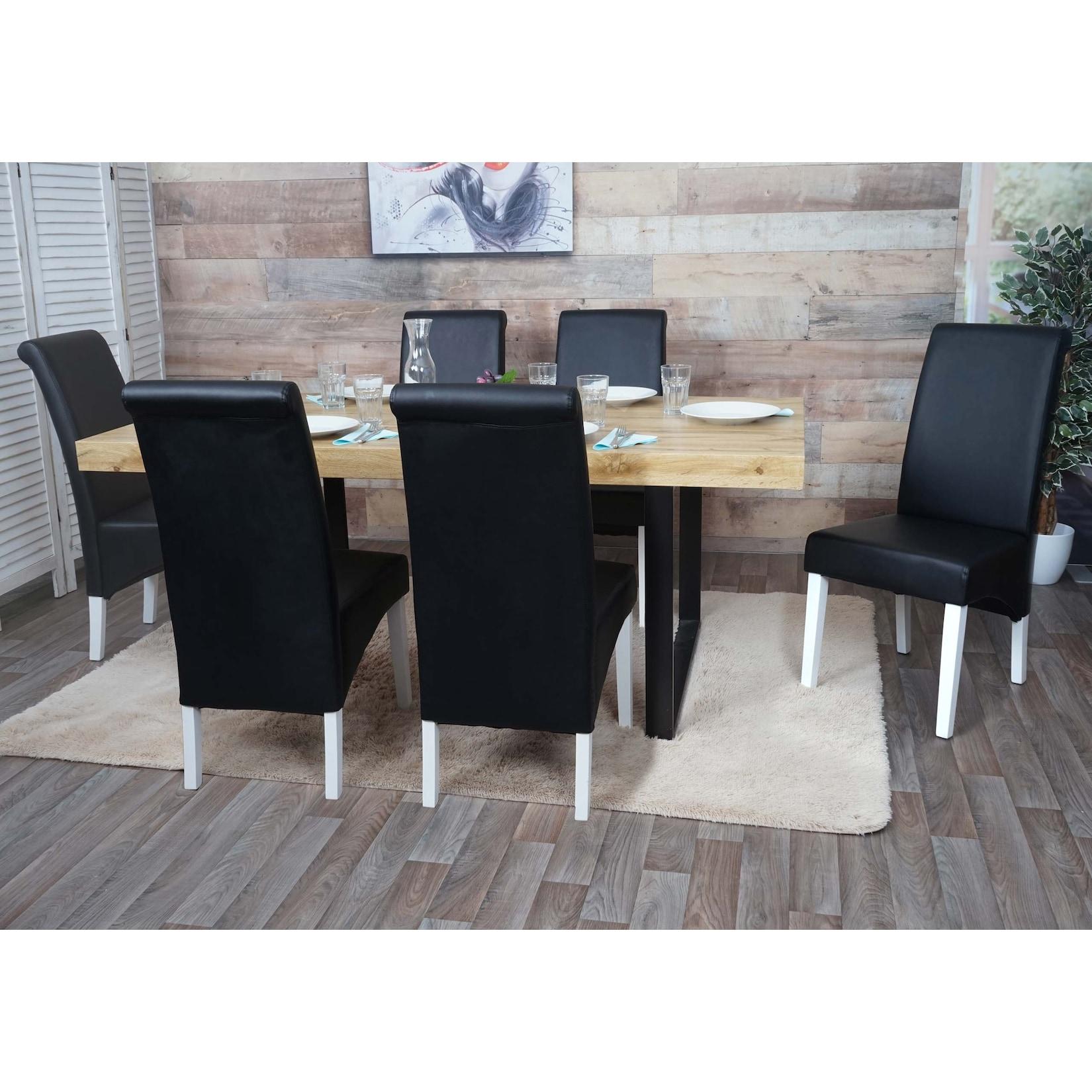 6Er-Set Esszimmerstuhl KüChenstuhl Stuhl Cesena ~ Leder, Schwarz, WeißE FüßE