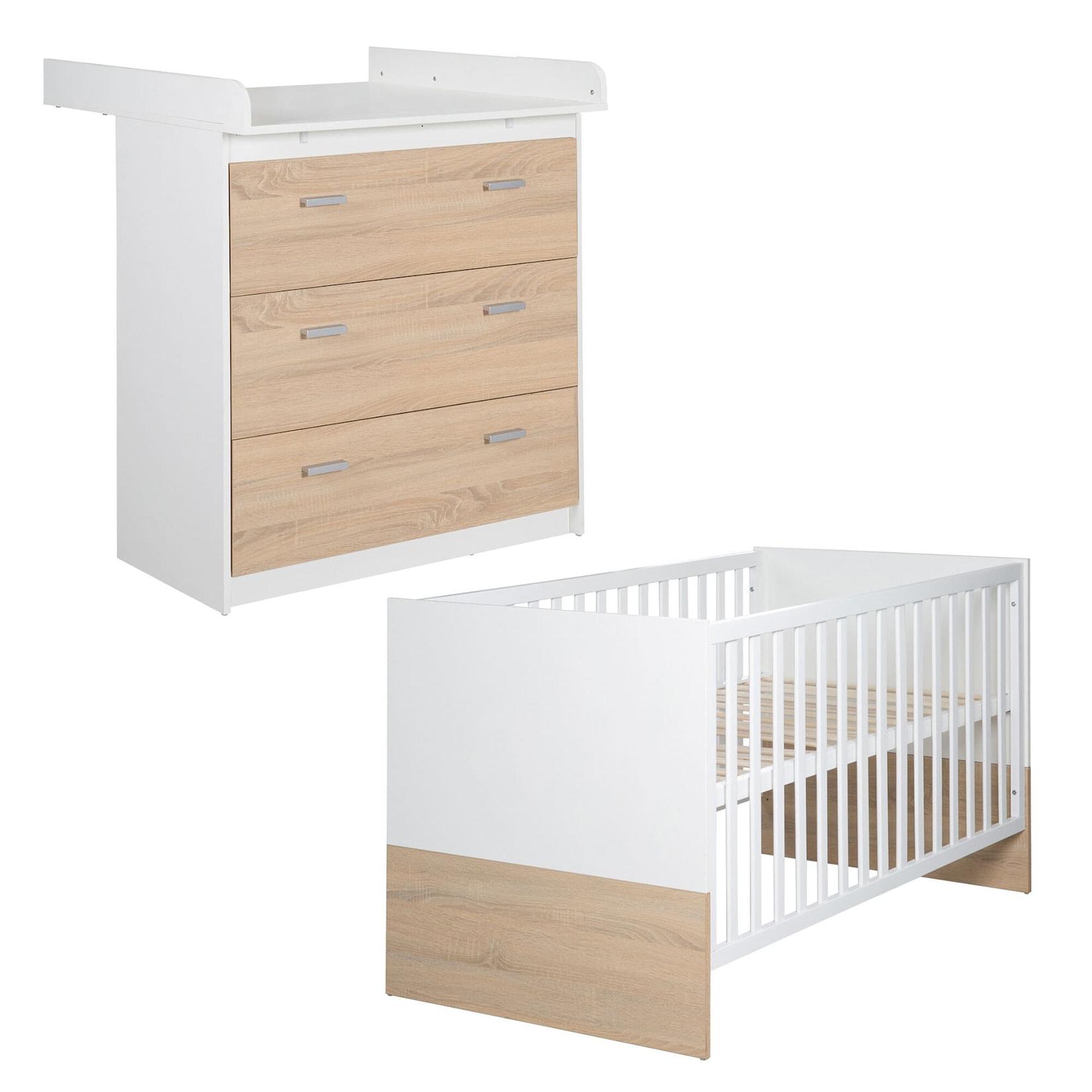 roba Kinderzimmerset 'Gabriella', 2-teiliges Babymöbel-Set bicolor aus Babybett ca. 70x140cm & Wickelkommode