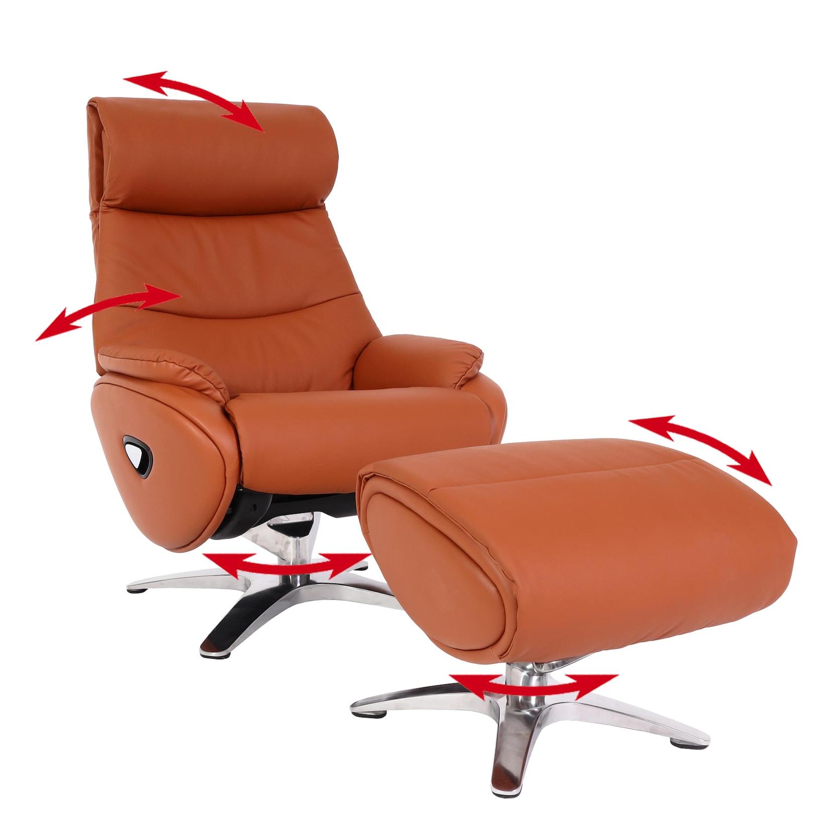 Relaxsessel Mit Hocker MCW-K98, Fernsehsessel Sessel, Liegefunktion Drehbar, Metall Echtleder/Kunstleder ~ Braun