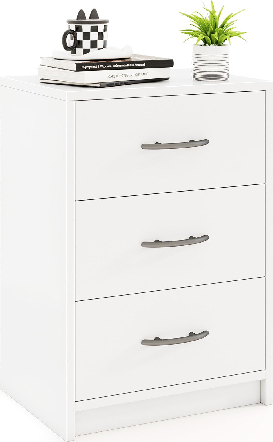 Comodino Costway Con 3 Cassetti, Comodino Per Letto A Molle, Tavolino, Tavolino Da Divano, Cassettiera Da Letto, Console Da Letto 38,5X28X54Cm Bianco
