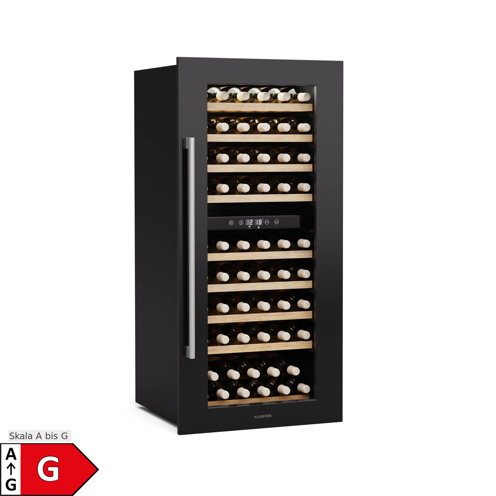 Klarstein Weinkühlschrank Vinsider Duo 79 Flaschen 2 Kühlzonen UV-Schutz 9 Regale Touch Schwarz 79 Liter 2 Kühlzonen